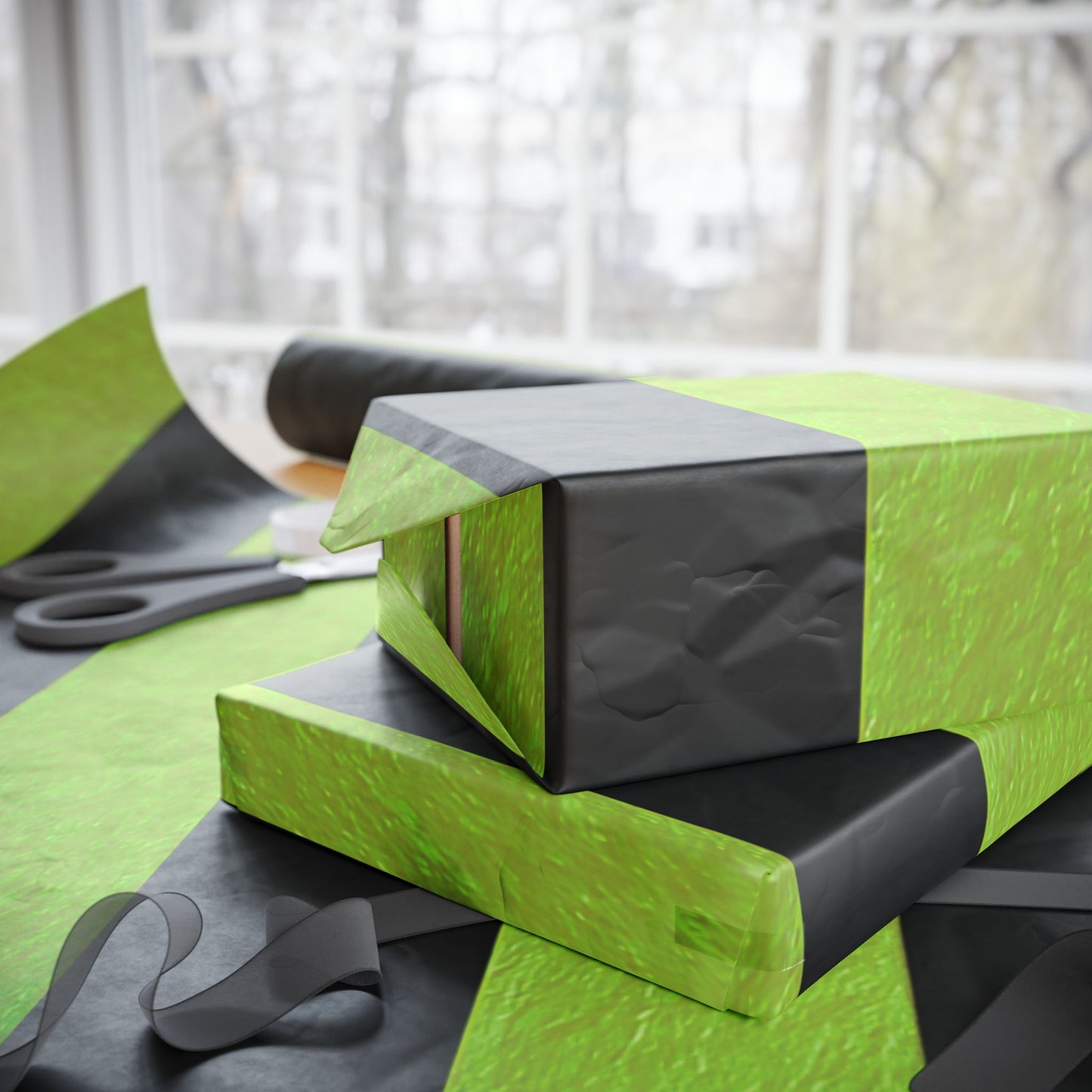 Black and Green Striped Luxury Wrapping Paper – Glossy or Matte Finish, Durable 90gsm