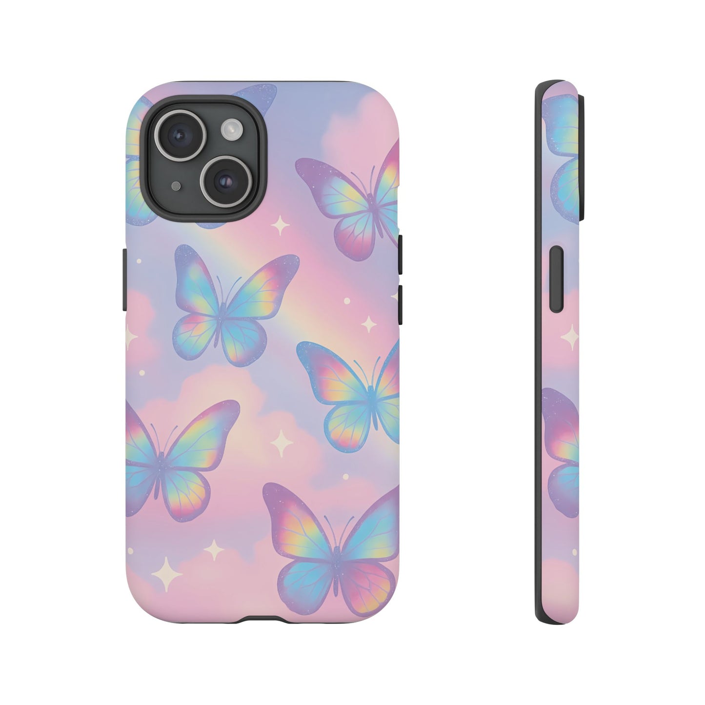Rainbow Pastel Butterfly Phone Case – Dreamy Clouds & Iridescent Glow
