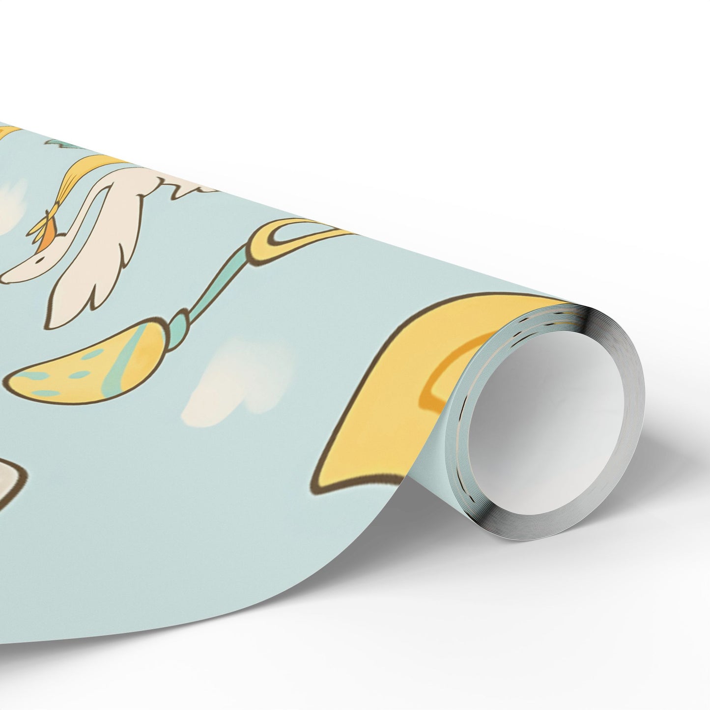 Baby Shower Wrapping Paper – Storks, Ducks & Baby Essentials on Sky Blue