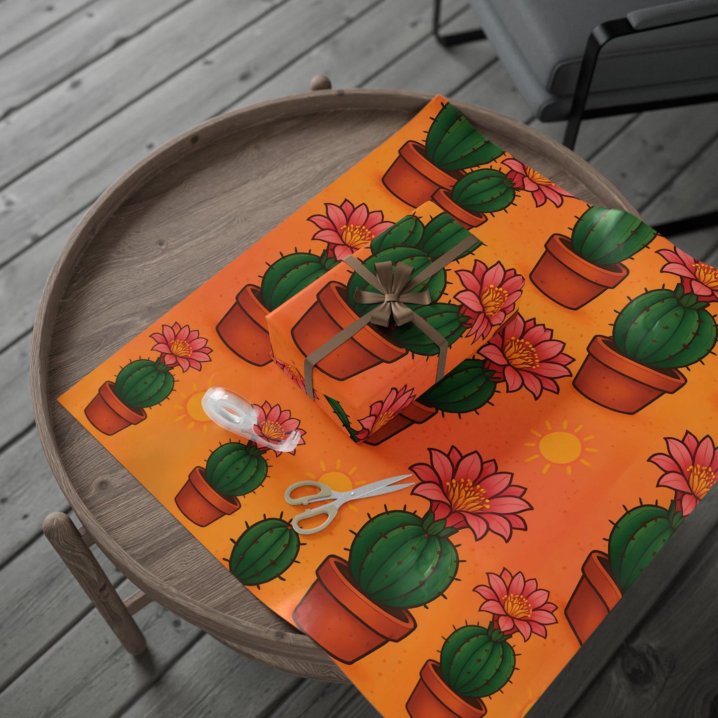 Cactus Bloom Wrapping Paper – Vibrant Desert Succulent Design in Terracotta Pots