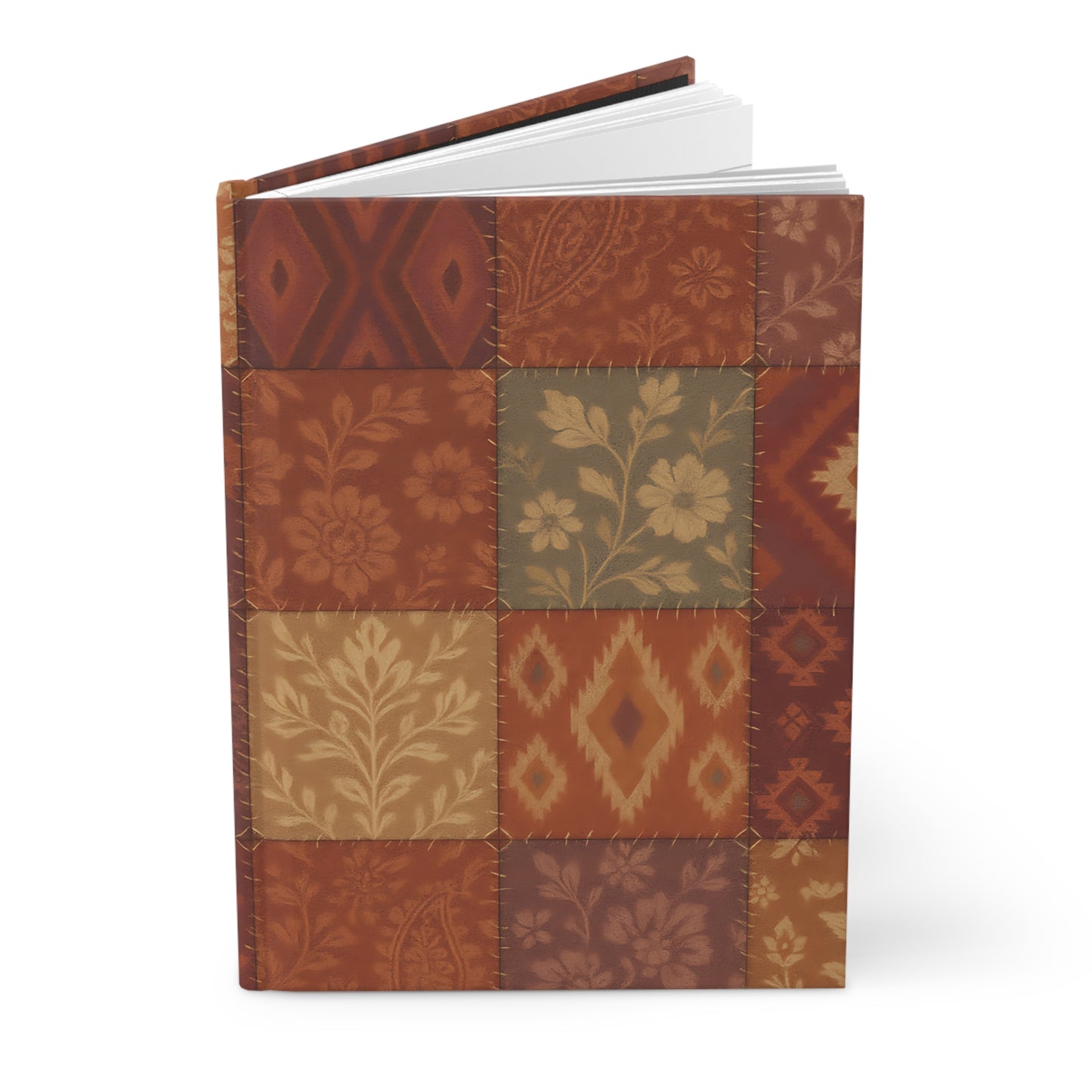 Boho Patchwork Hardcover Journal – 150 Lined Pages, Matte Floral Ikat Notebook for Writing, Journaling, or Gifting