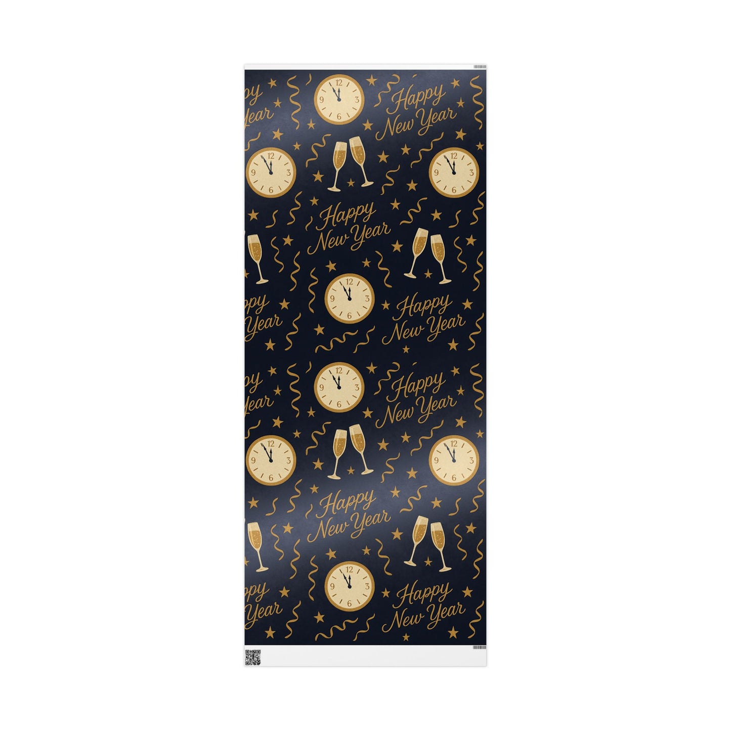 Midnight Celebration New Year Wrapping Paper – Clocks, Champagne & Confetti on Navy