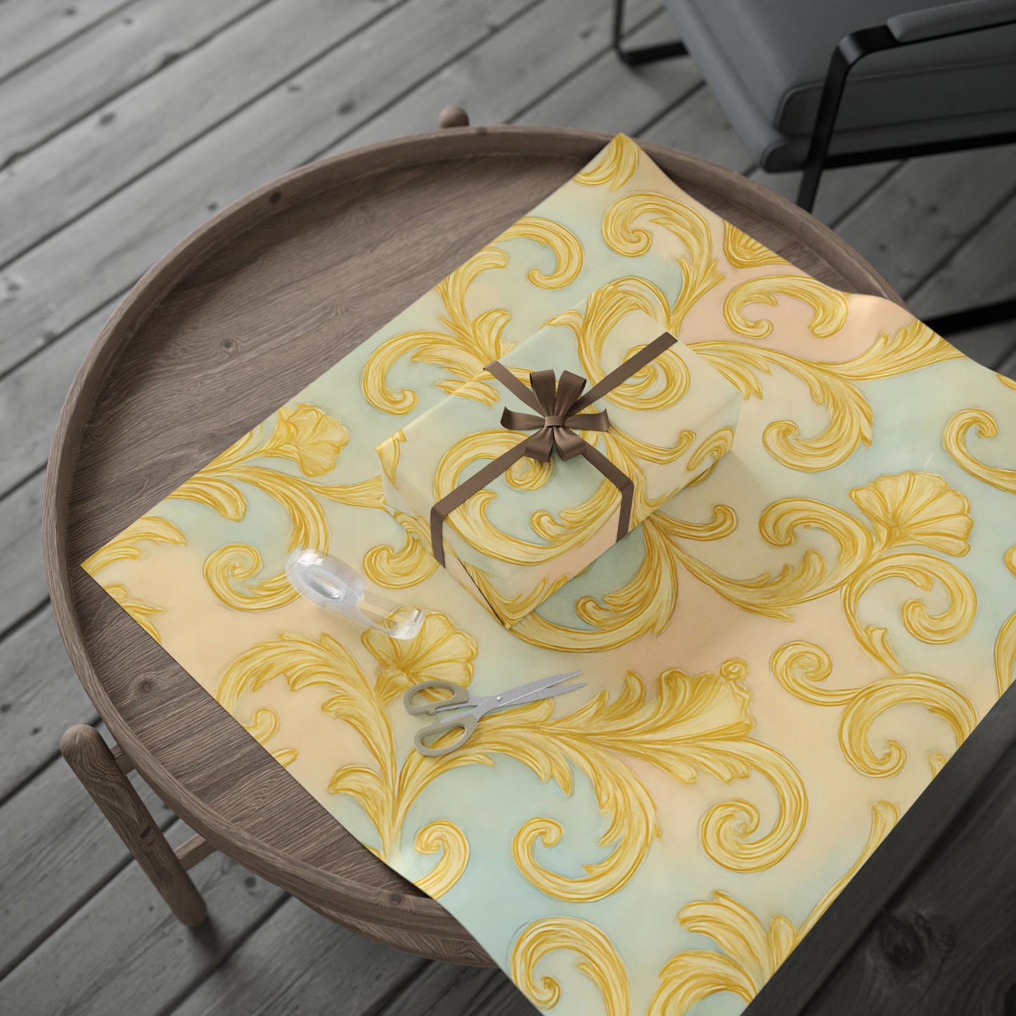 Baroque Gold Scroll Wrapping Paper – Luxury Gift Wrap in Glossy or Matte Finish