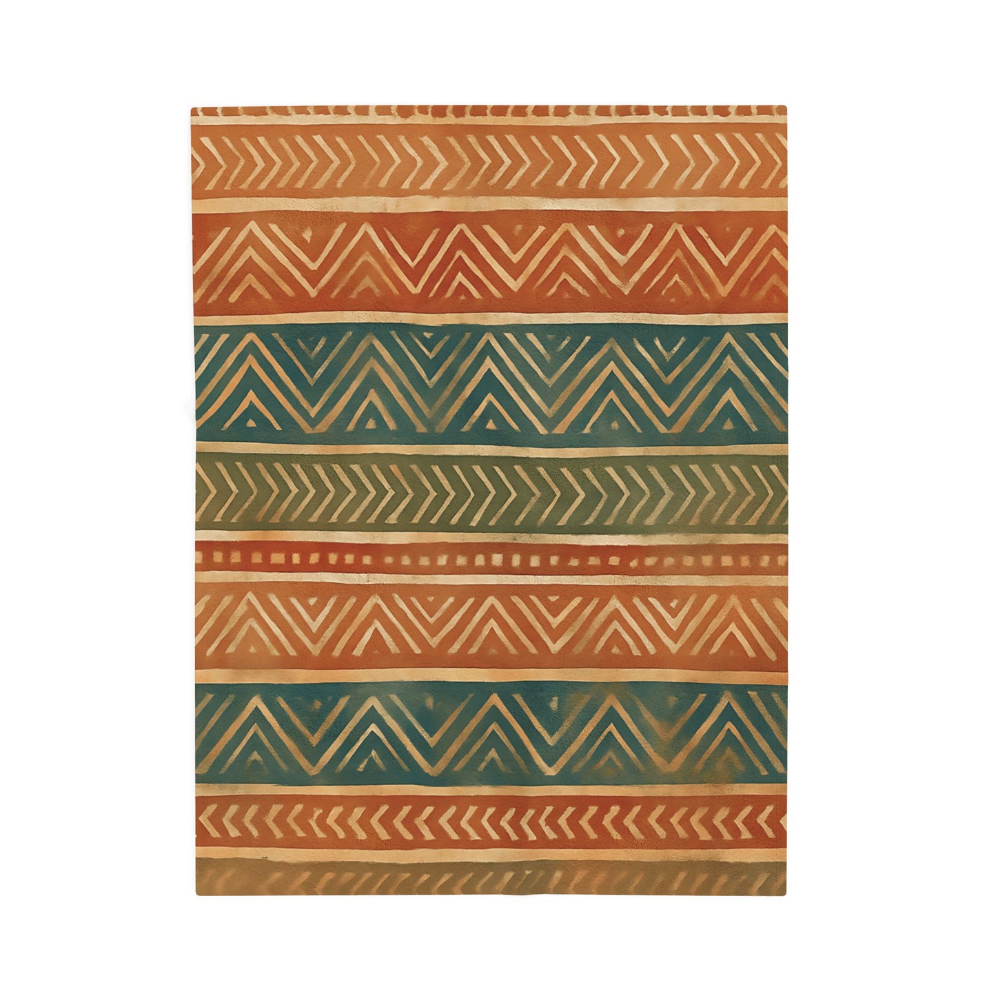 Tribal Aztec Velveteen Plush Blanket - Soft Boho Throw with Earth Tones and a Vibrant Geometric Print