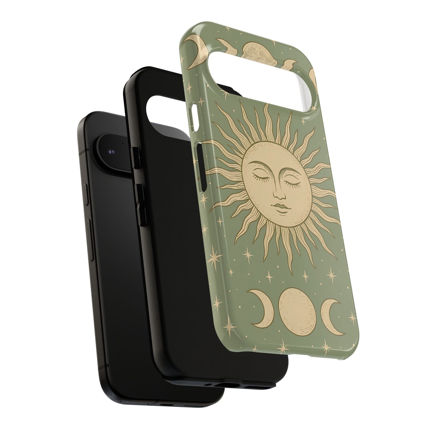 Boho Sun and Moon Phone Case – Protective Aesthetic Case with Wireless Charging Compatibility