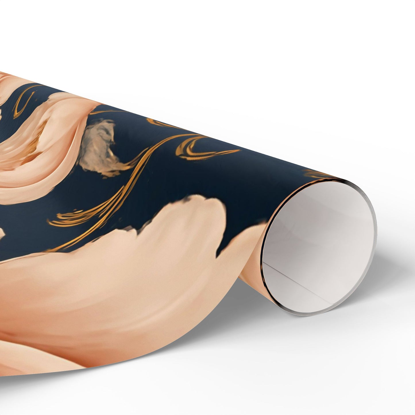 Blush Peony & Gold Scroll Wrapping Paper – Elegant Floral Gift Wrap in Glossy or Matte Finish