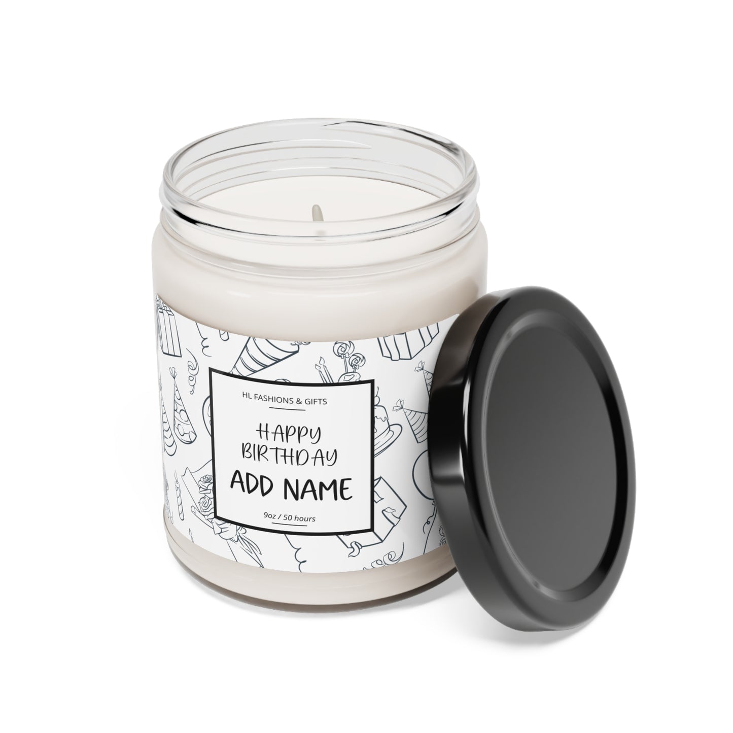 Custom Happy Birthday Soy Candle - Charcoal Gray Label