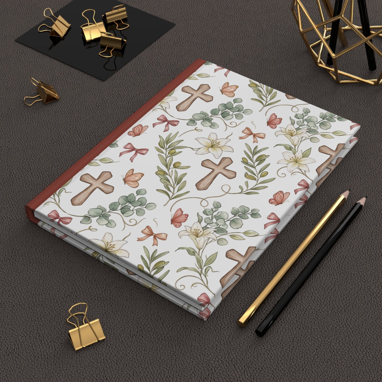 Floral Cross Hardcover Journal — Christian Prayer & Faith Notebook