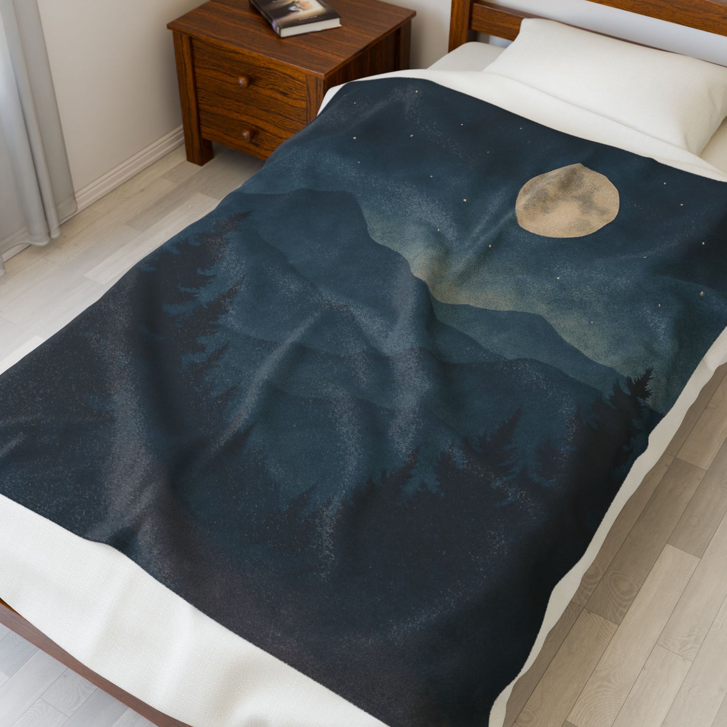 Moonlit Mountain Forest Velveteen Plush Blanket
