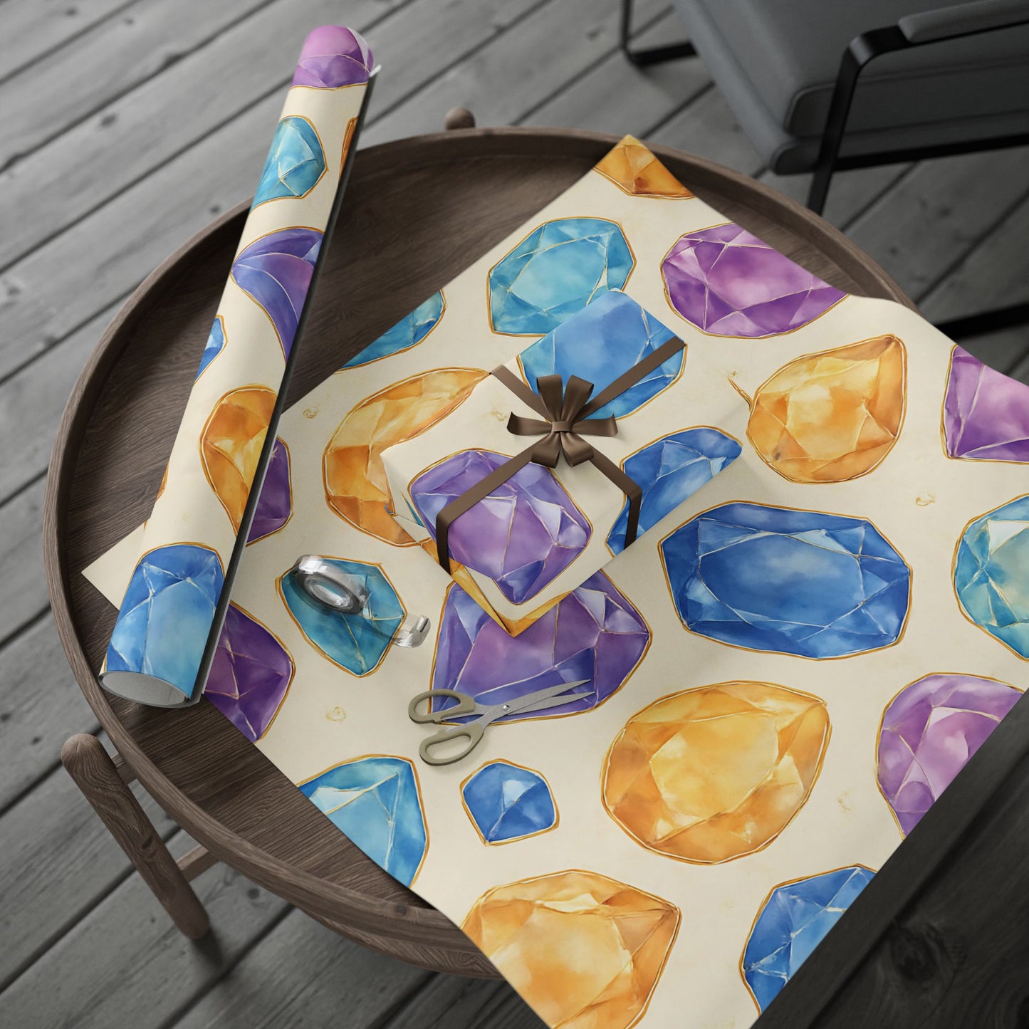 Colorful Gemstone Wrapping Paper – Luxury Gift Wrap with Jewel Print in Glossy or Matte Finish.