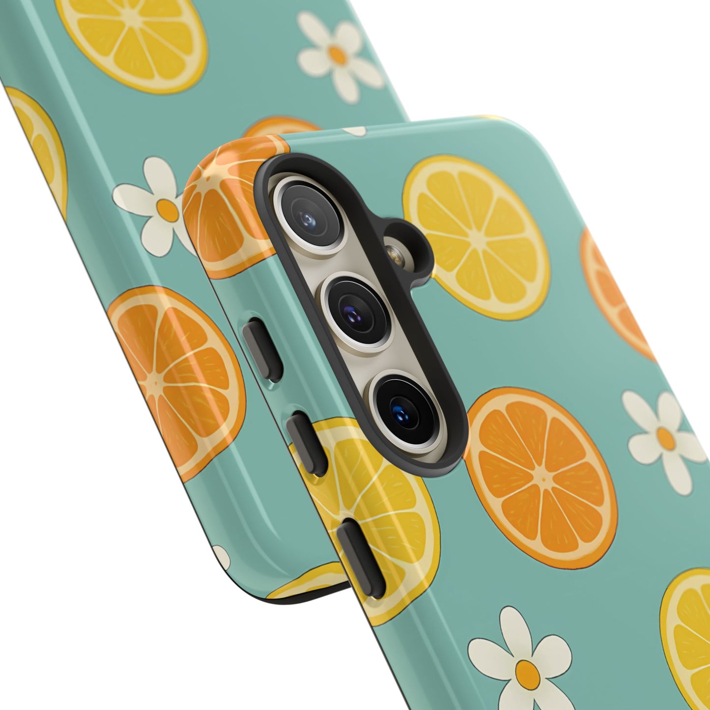 Citrus Bloom Phone Case – Orange, Lemon & Daisy Pattern on Teal