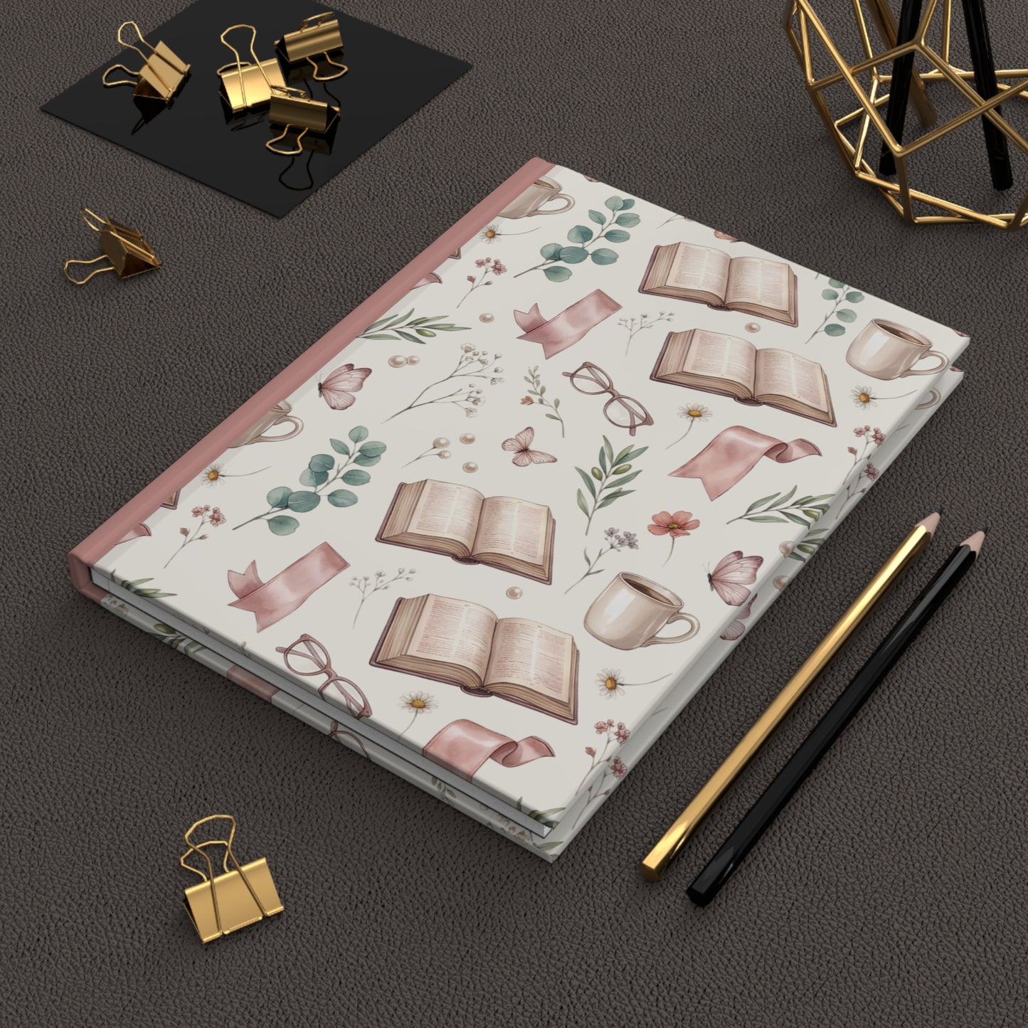 Reading Journal — Hardcover Notebook with Cozy Book & Tea Pattern