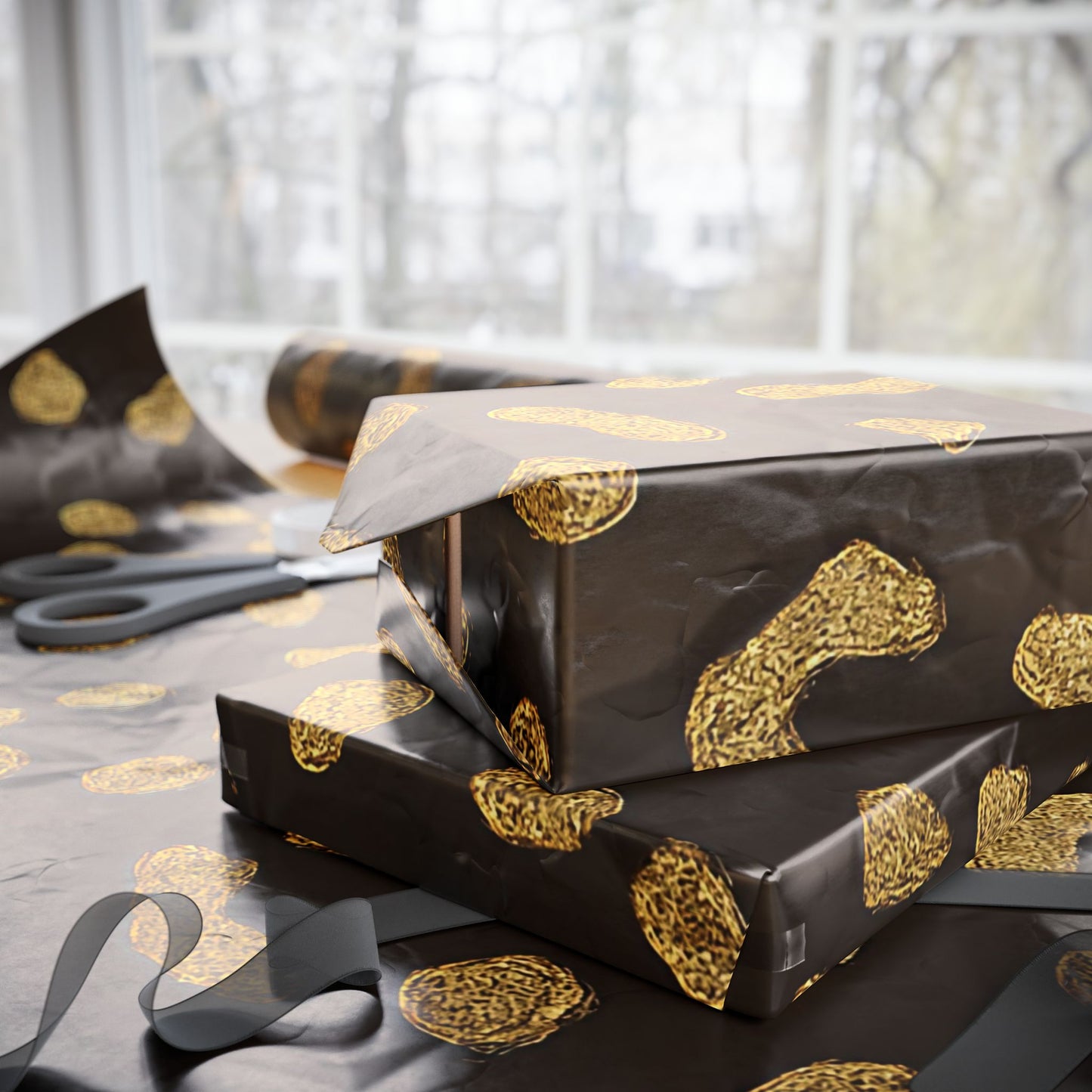 Gold Leopard Print Wrapping Paper – Luxe Animal Print Gift Wrap in Glossy or Matte Finish