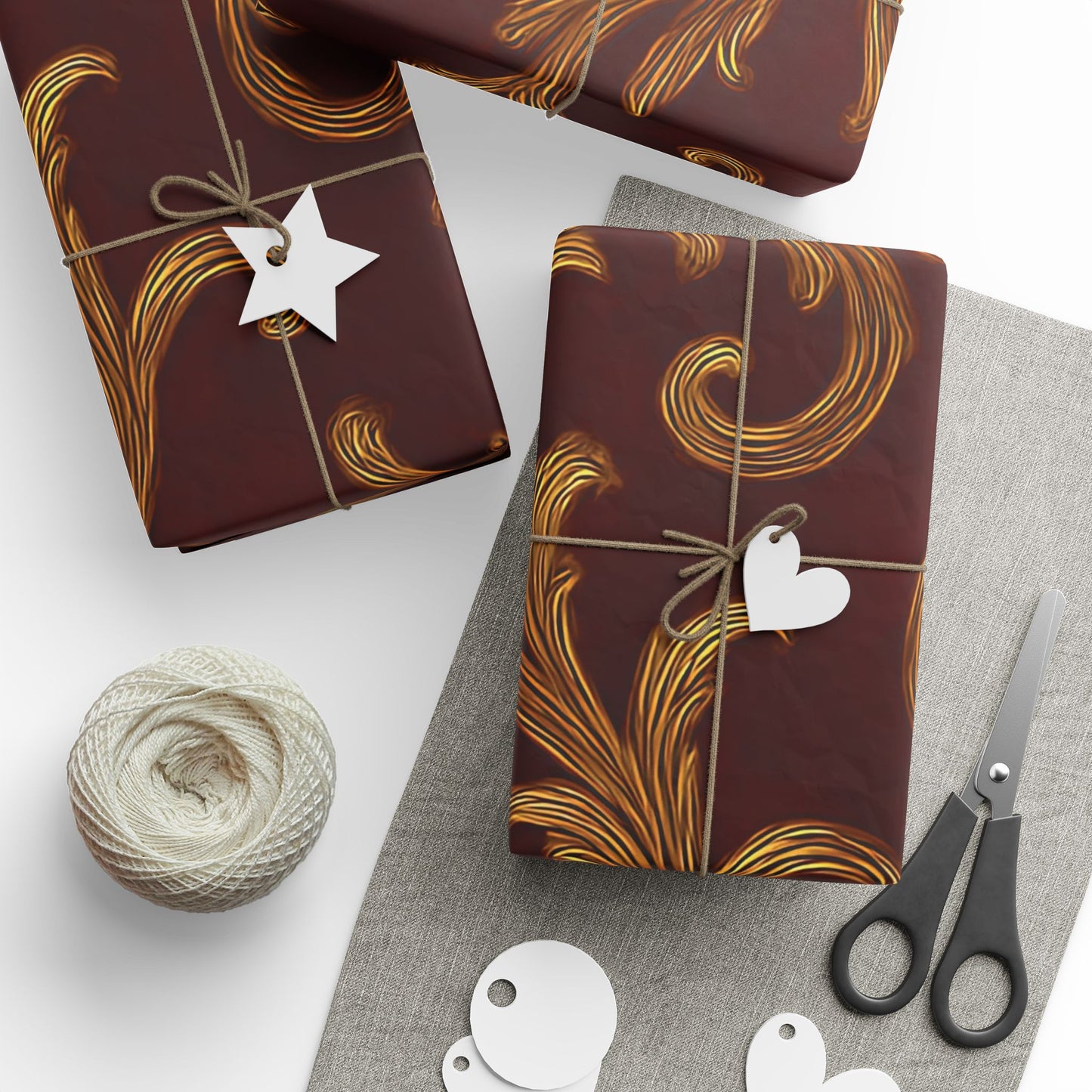 Burgundy & Gold Baroque Scroll Wrapping Paper – Luxurious Gift Wrap in Glossy or Matte Finish