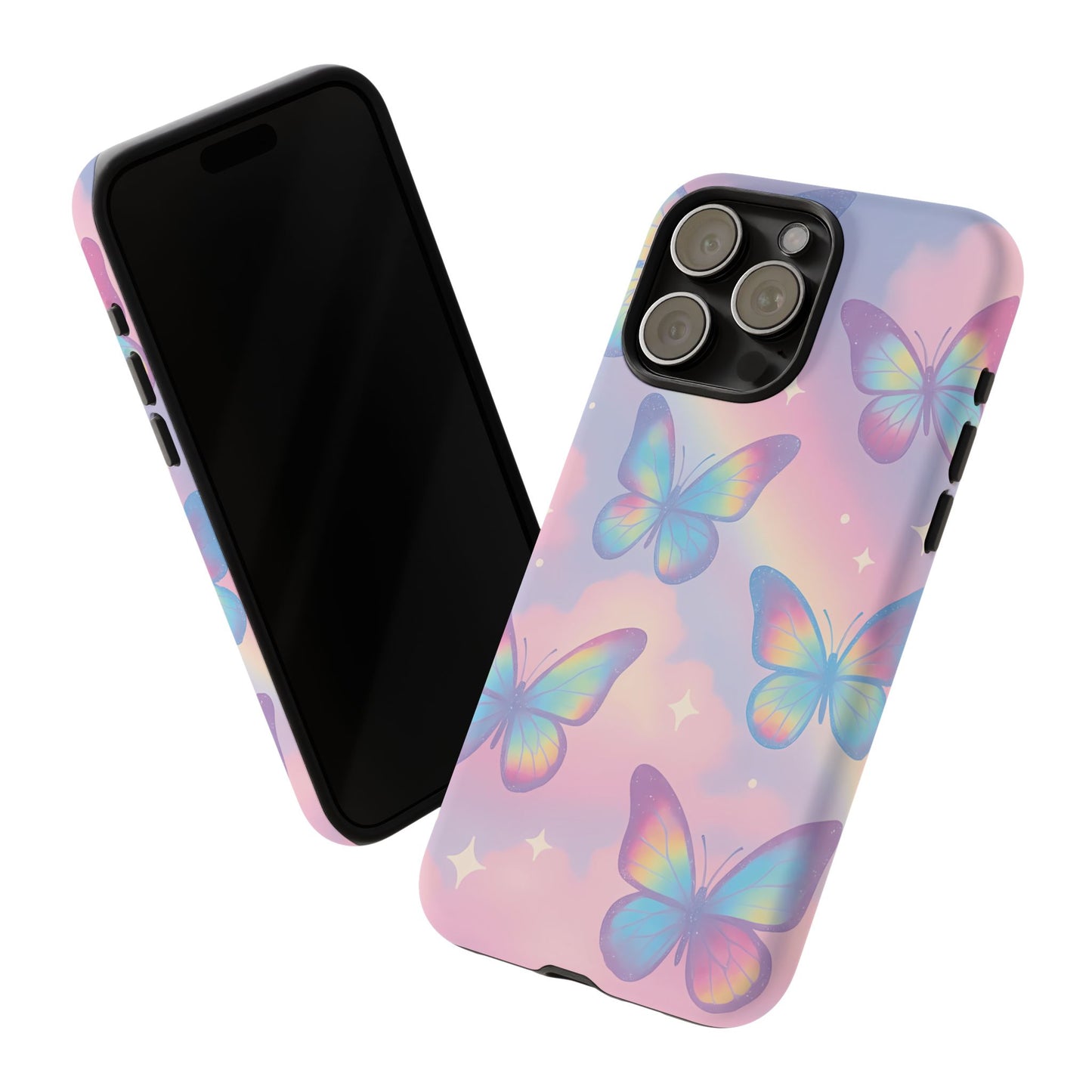 Rainbow Pastel Butterfly Phone Case – Dreamy Clouds & Iridescent Glow