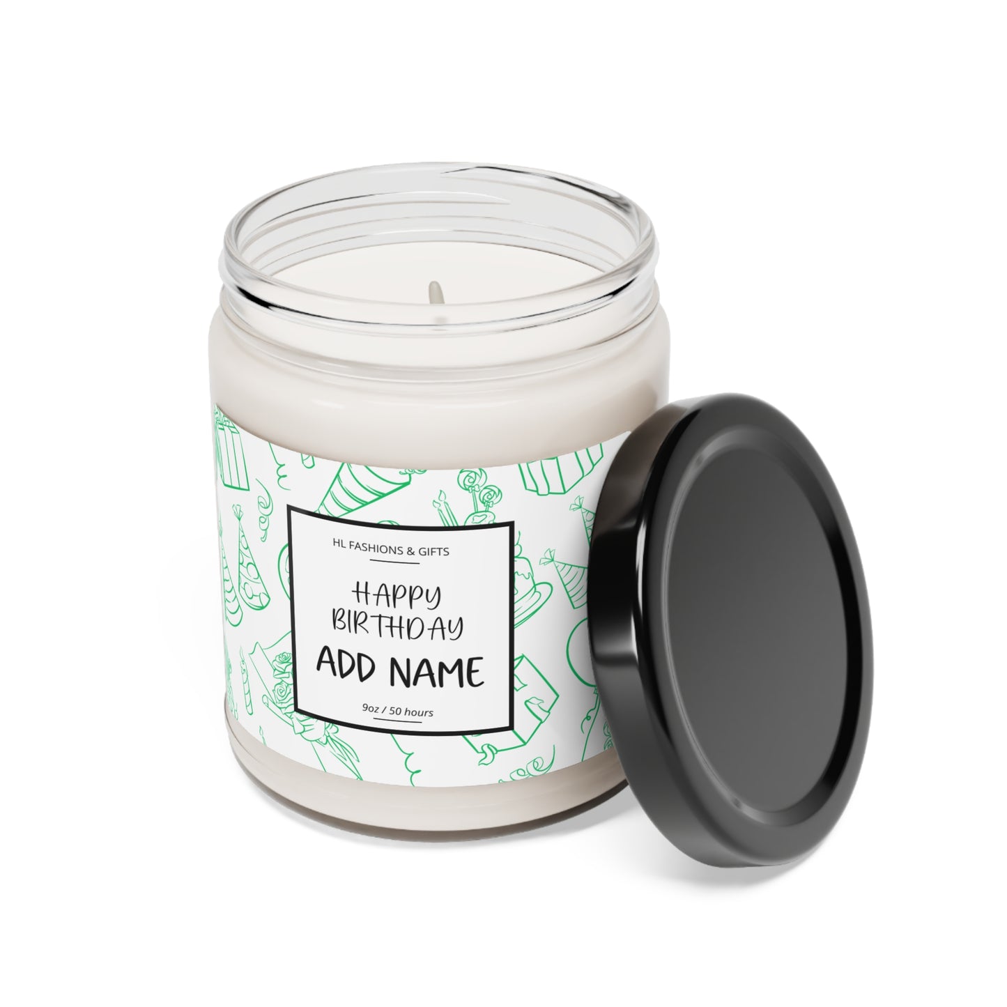 Custom Happy Birthday Soy Candle - Green Label