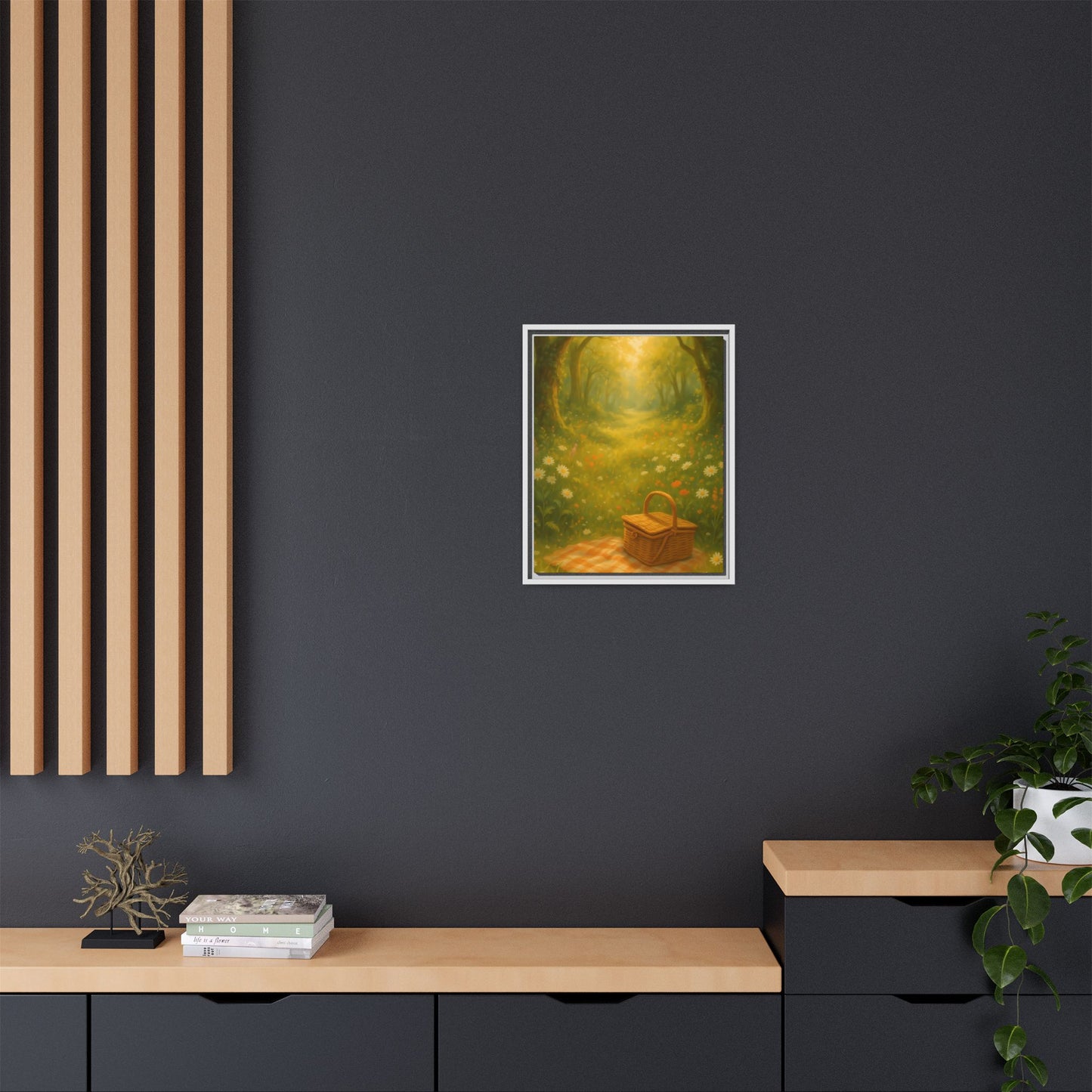 Golden Meadow Picnic Path – Framed Matte Canvas Wall Art