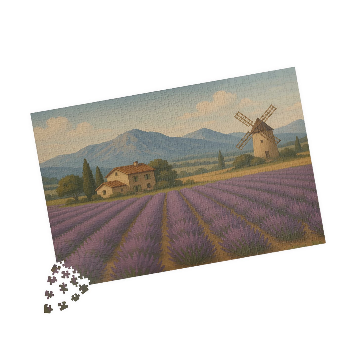 Lavender Fields & Windmill Jigsaw Puzzle – Countryside Farmhouse Scene