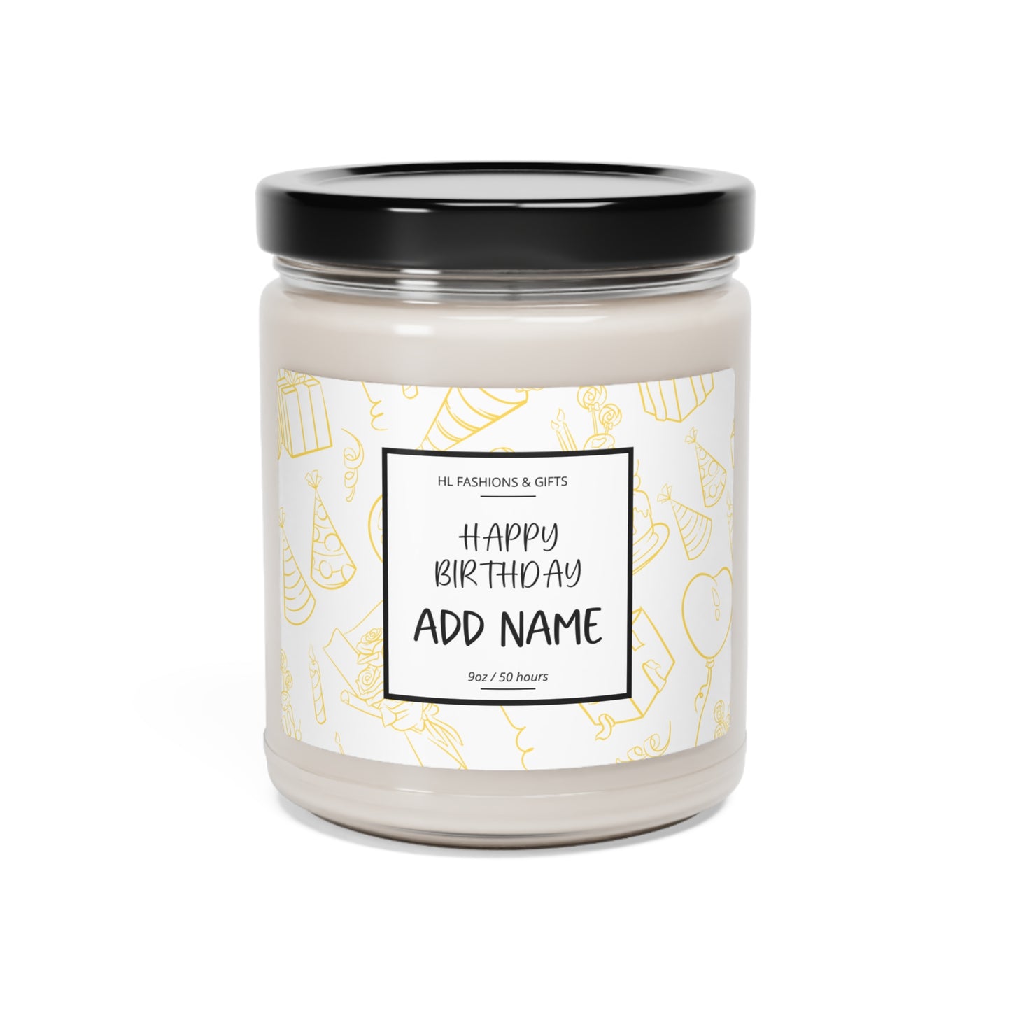Custom Happy Birthday Soy Candle - Mustard Yellow Label