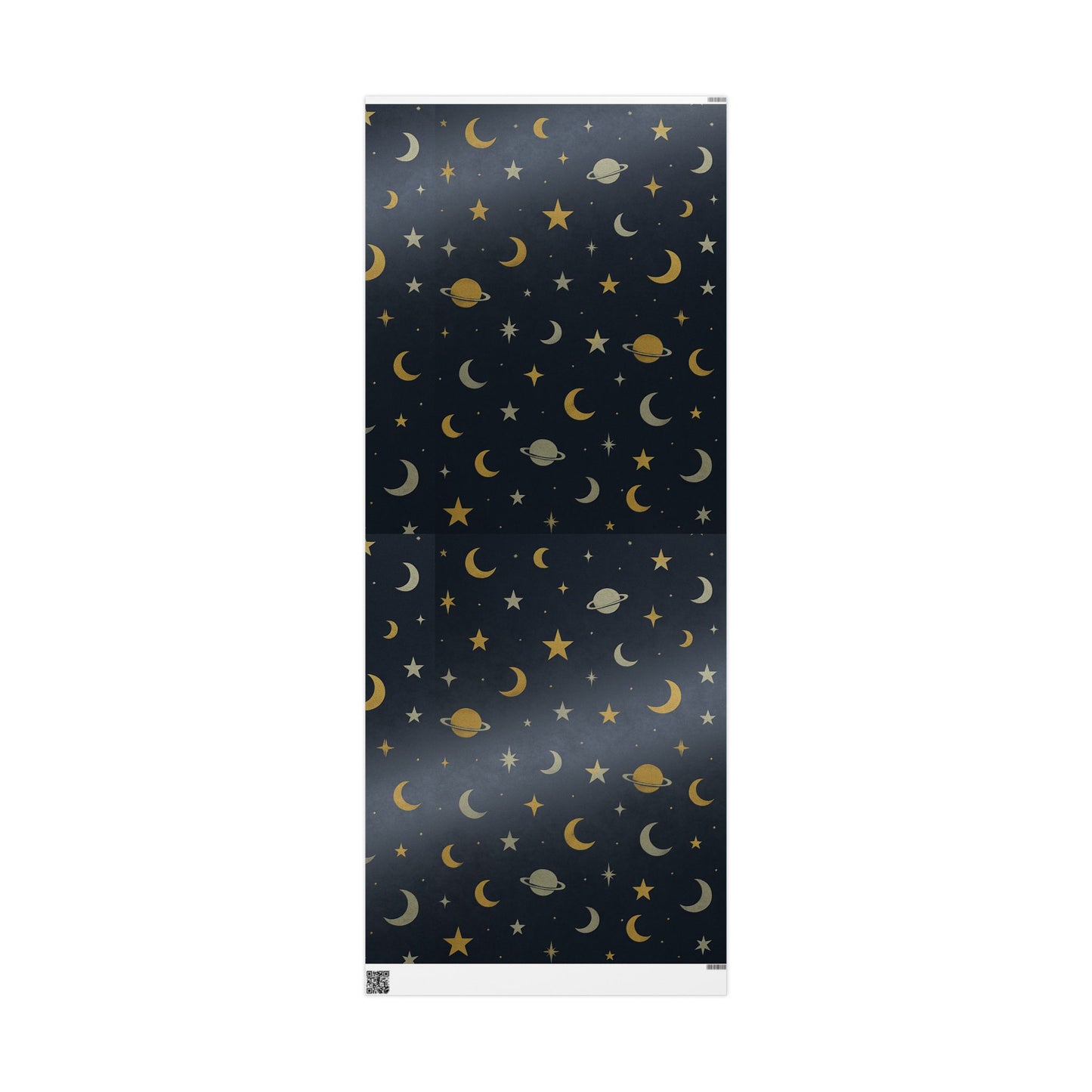 Celestial Night Sky Wrapping Paper – Moons, Stars & Planets on Midnight Blue