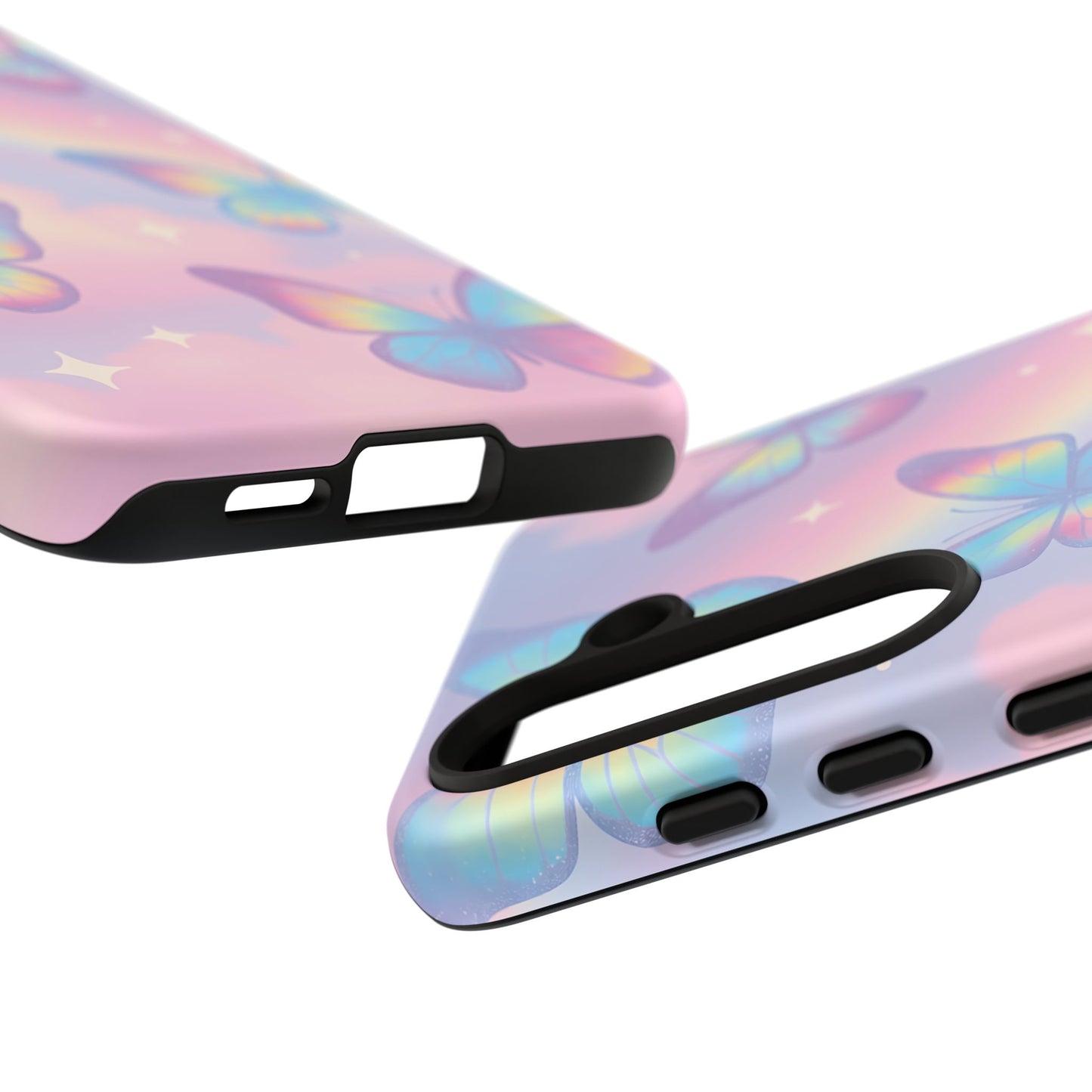 Rainbow Pastel Butterfly Phone Case – Dreamy Clouds & Iridescent Glow