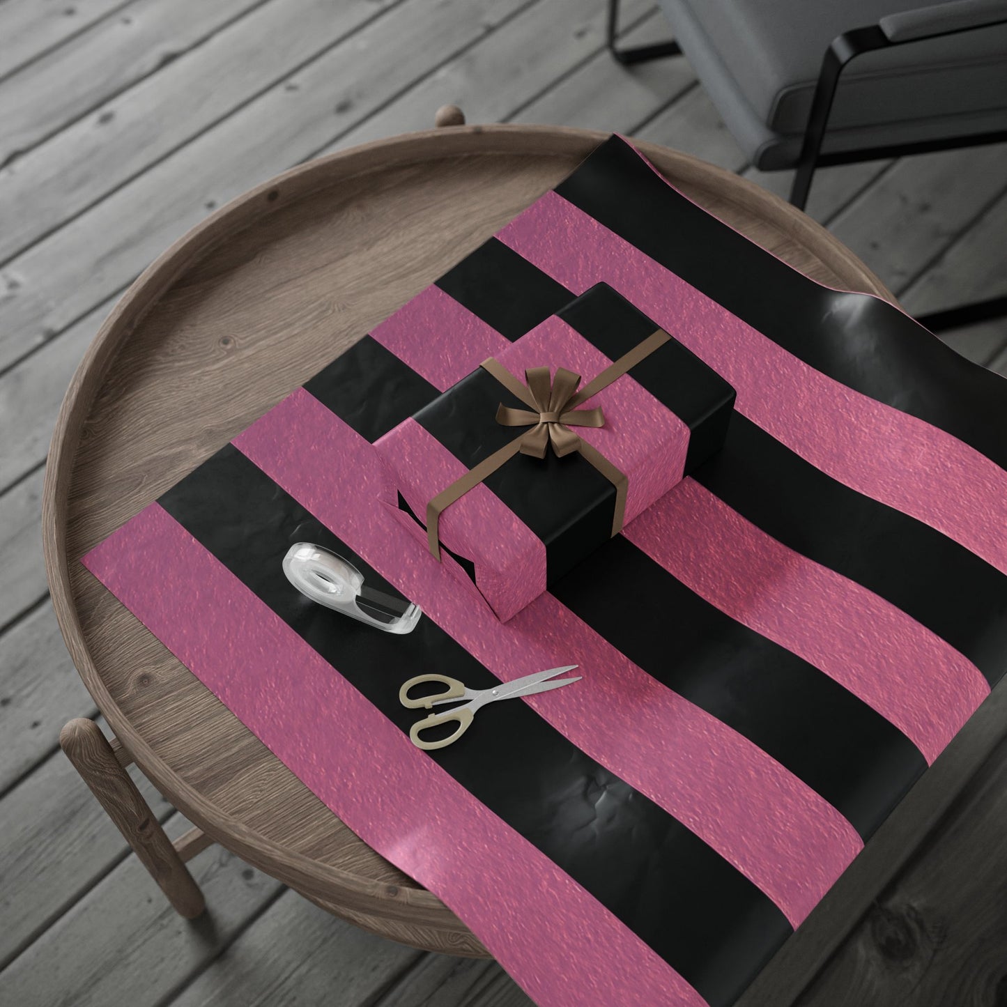 Black and Pink Striped Luxury Wrapping Paper – Glossy or Matte Finish, Durable 90gsm