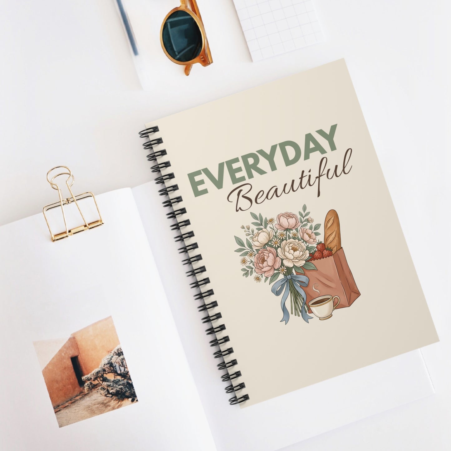 Everyday Beautiful Spiral Notebook — Floral Grocery Bouquet Ruled Journal