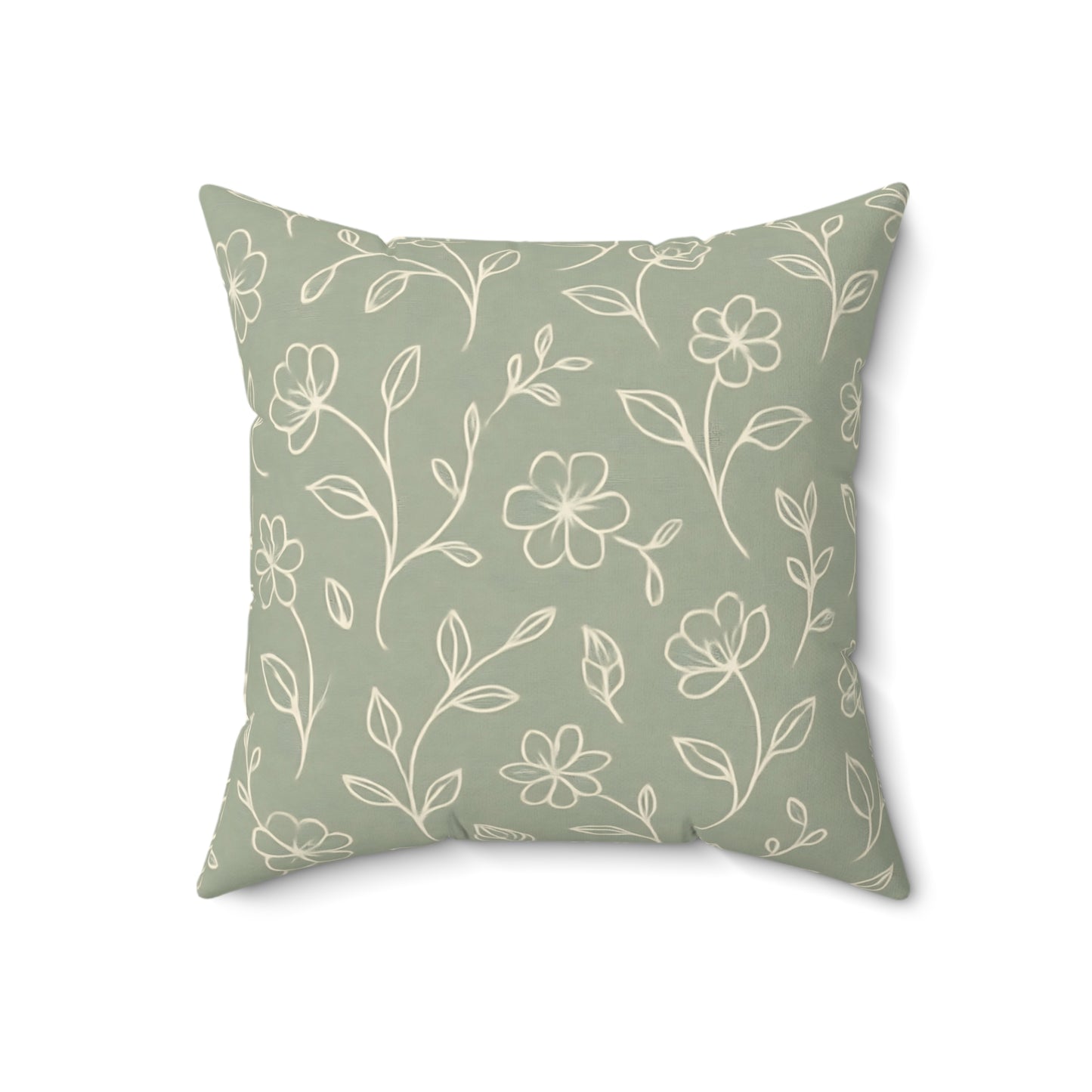 Sage Green Floral Throw Pillow – Minimalist Botanical Cushion with Double-Sided Print, Multiple Sizes