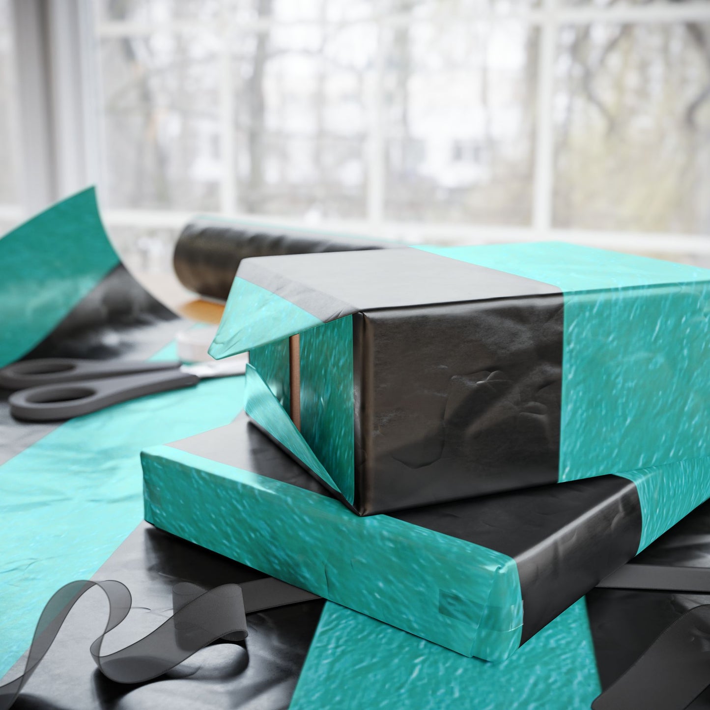 Black and Teal Striped Luxury Wrapping Paper – Glossy or Matte Finish, Durable 90gsm