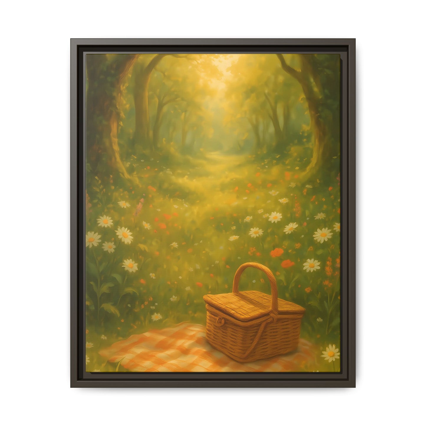 Golden Meadow Picnic Path – Framed Matte Canvas Wall Art