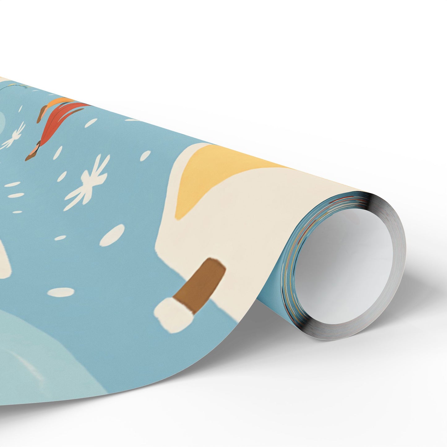 Pastel Winter Village Wrapping Paper with Ice Skaters – Holiday Gift Wrap in Matte or Glossy