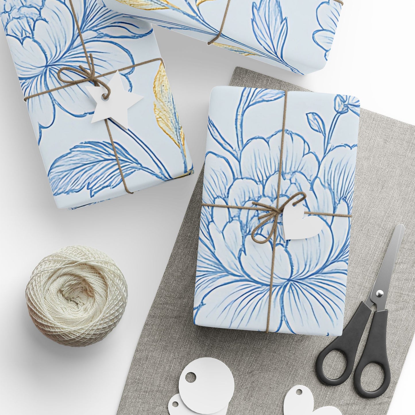 Blue Bird & Floral Wrapping Paper – Elegant Nature-Inspired Gift Wrap in Glossy or Matte Finish