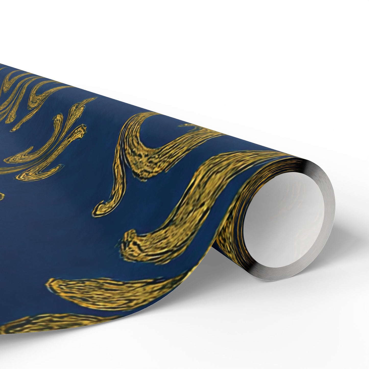Royal Blue & Gold Damask Wrapping Paper – Elegant Luxury Gift Wrap in Glossy or Matte Finish
