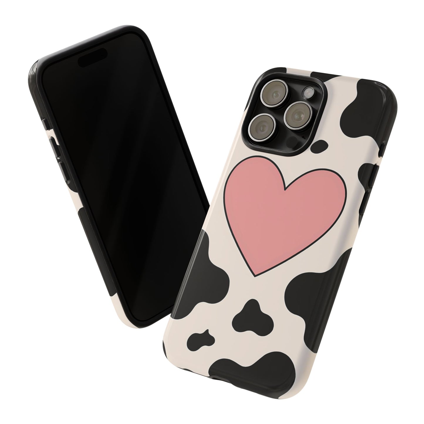 Cow Print Phone Case with Pink Heart – Bold & Cute Protective Cover