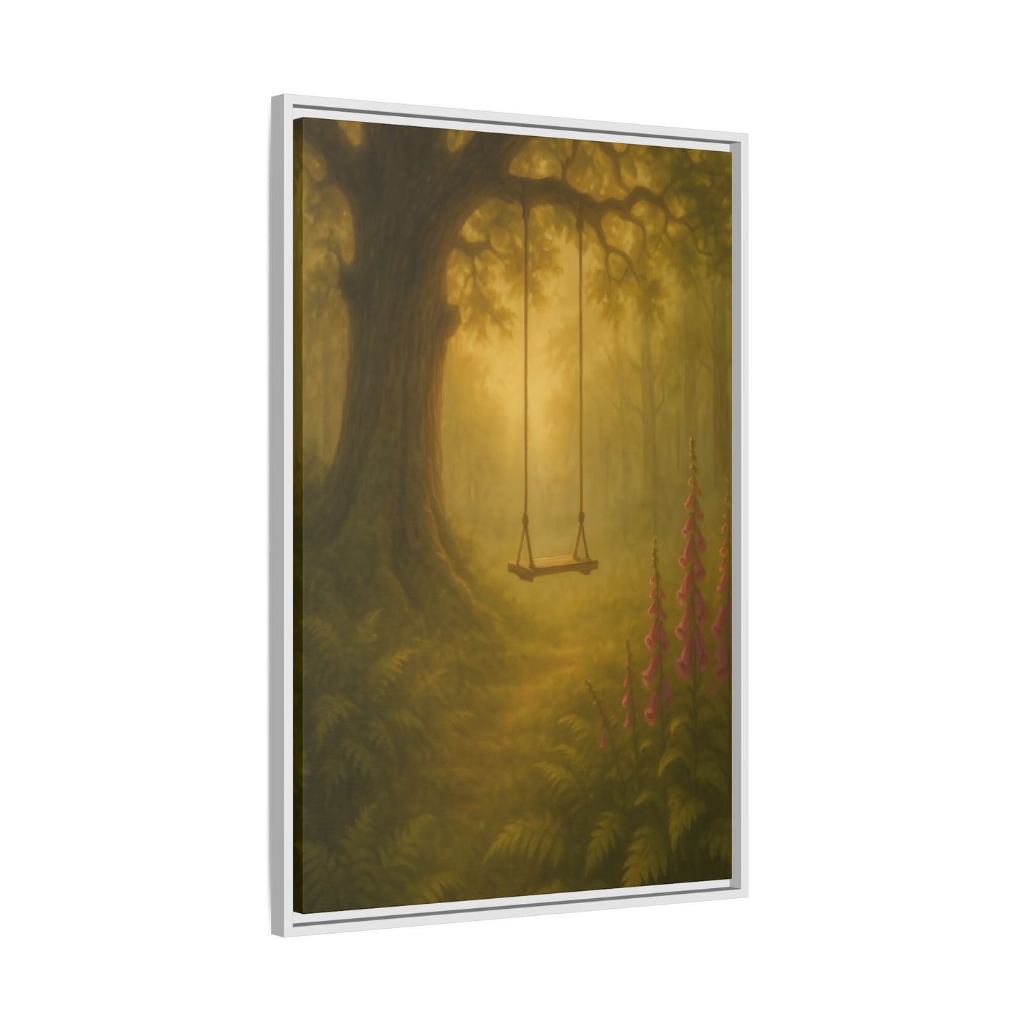 Golden Forest Swing – Framed Matte Canvas Woodland Wall Art