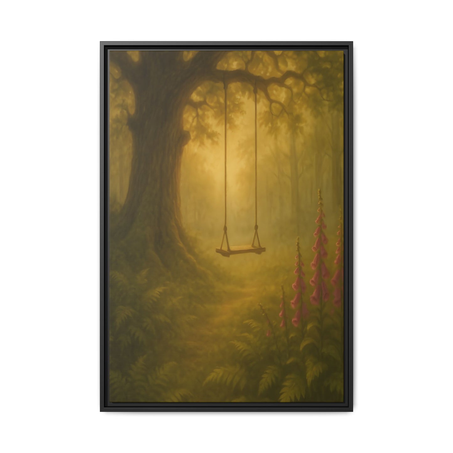 Golden Forest Swing – Framed Matte Canvas Woodland Wall Art