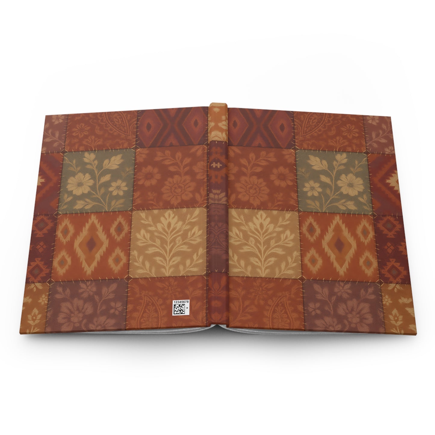 Boho Patchwork Hardcover Journal – 150 Lined Pages, Matte Floral Ikat Notebook for Writing, Journaling, or Gifting