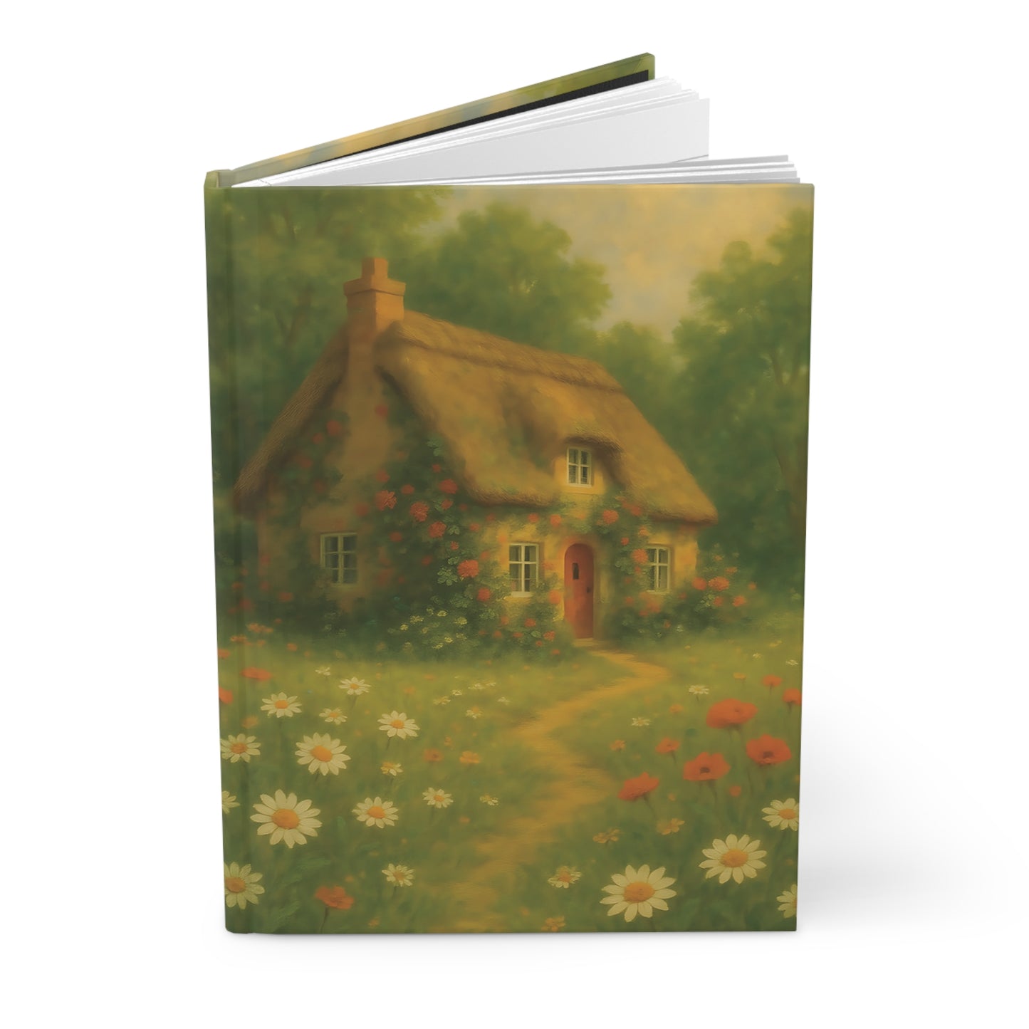 Cottage in Bloom Hardcover Journal – Whimsical Thatched Cottage & Wildflower Field Notebook