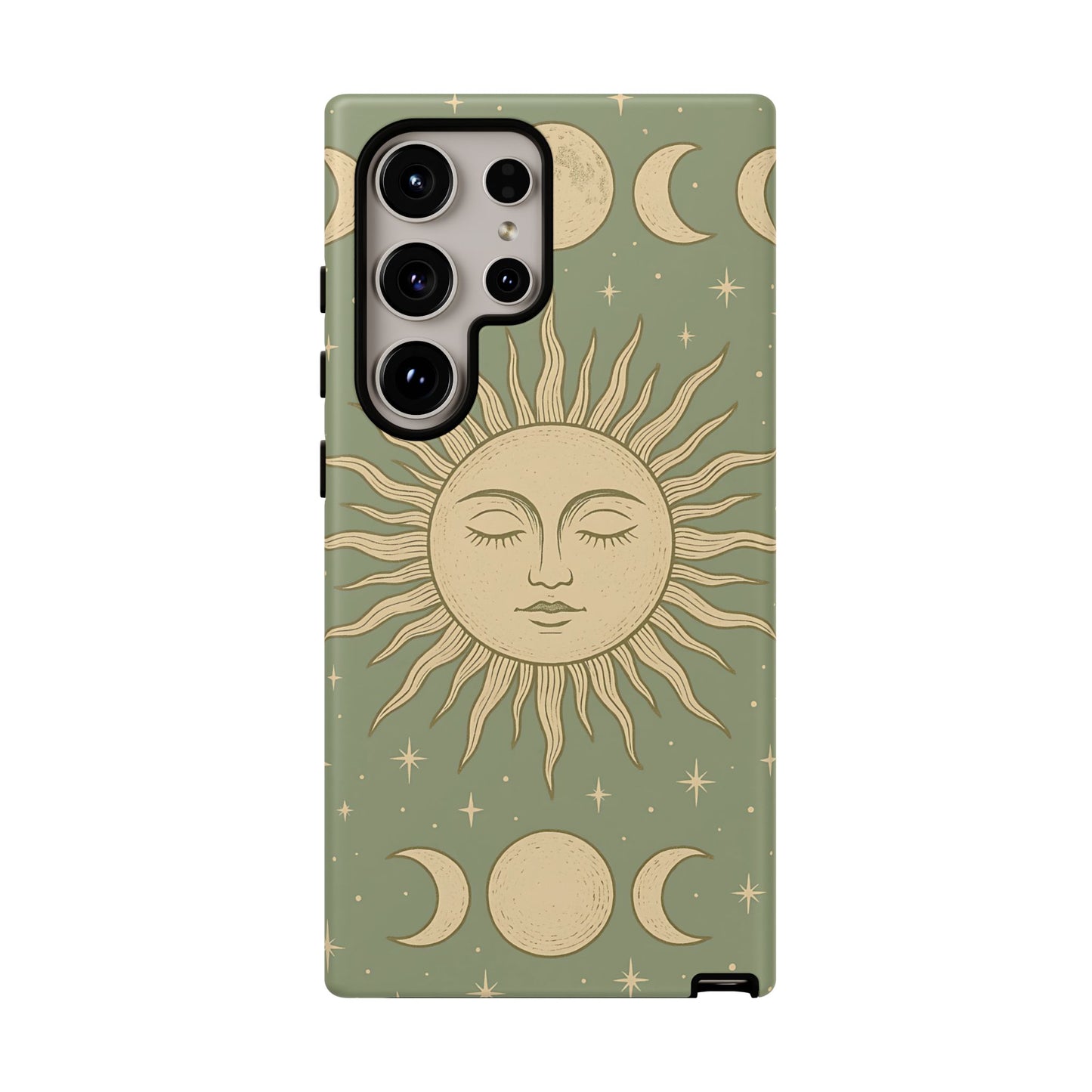 Boho Sun and Moon Phone Case – Protective Aesthetic Case with Wireless Charging Compatibility