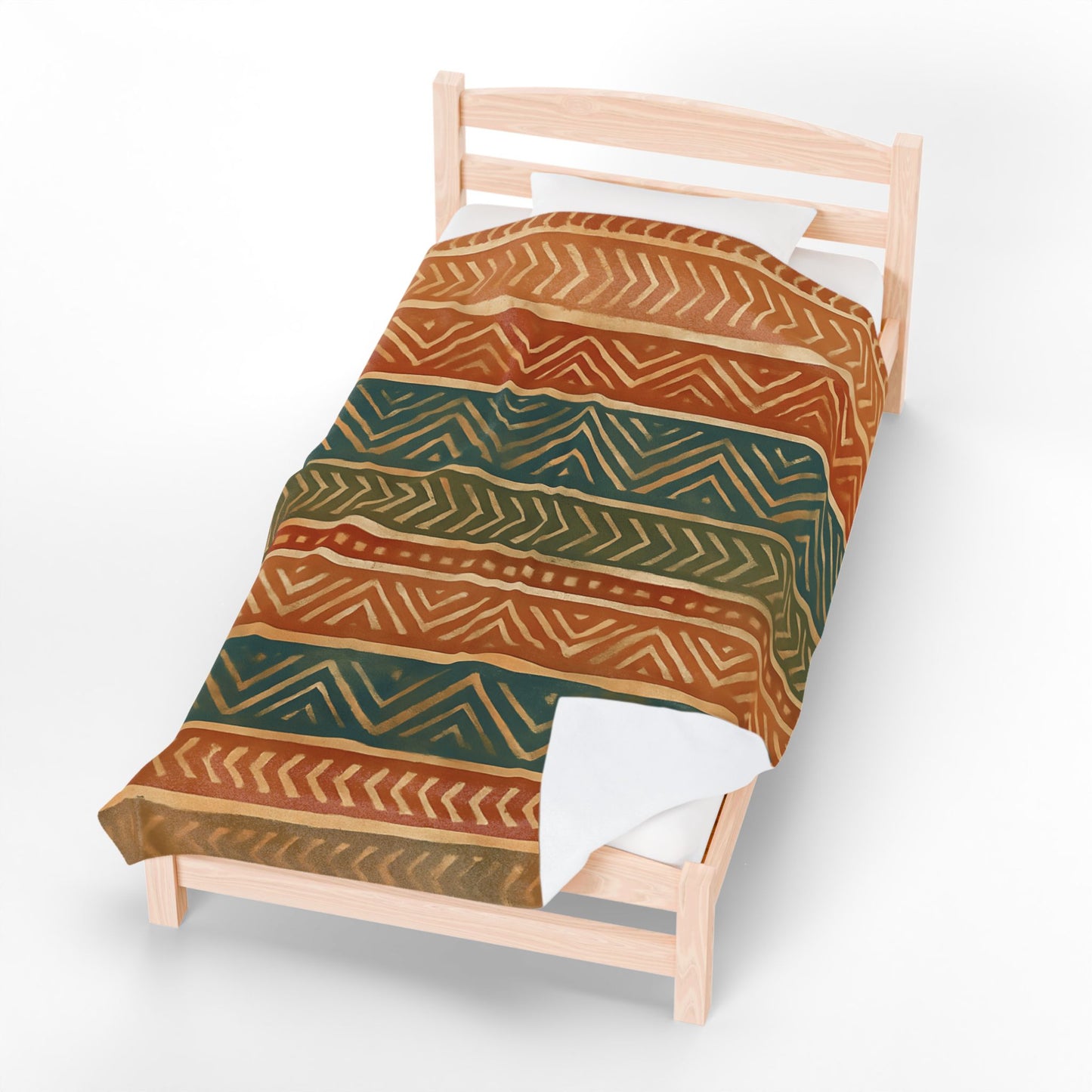 Tribal Aztec Velveteen Plush Blanket - Soft Boho Throw with Earth Tones and a Vibrant Geometric Print