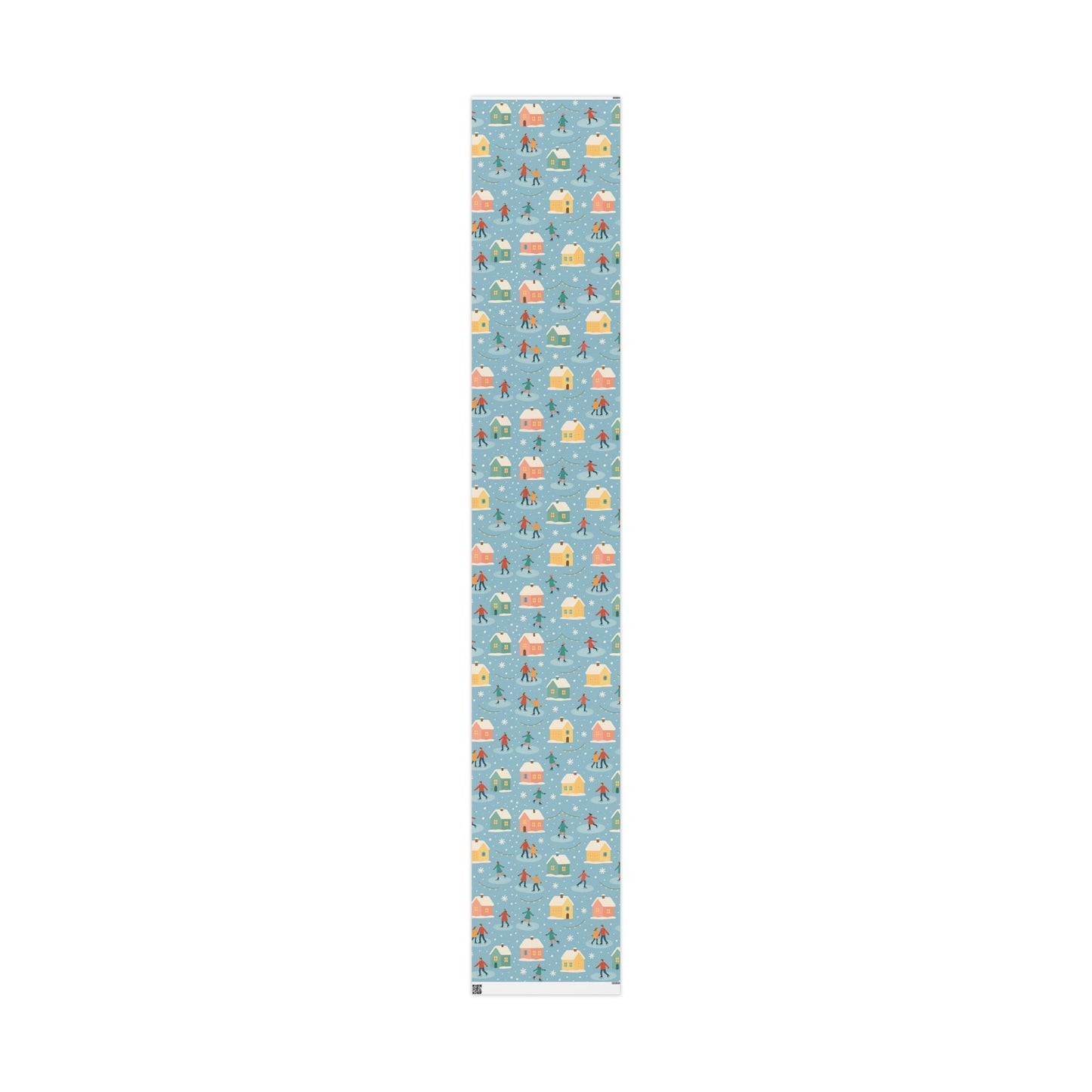 Pastel Winter Village Wrapping Paper with Ice Skaters – Holiday Gift Wrap in Matte or Glossy