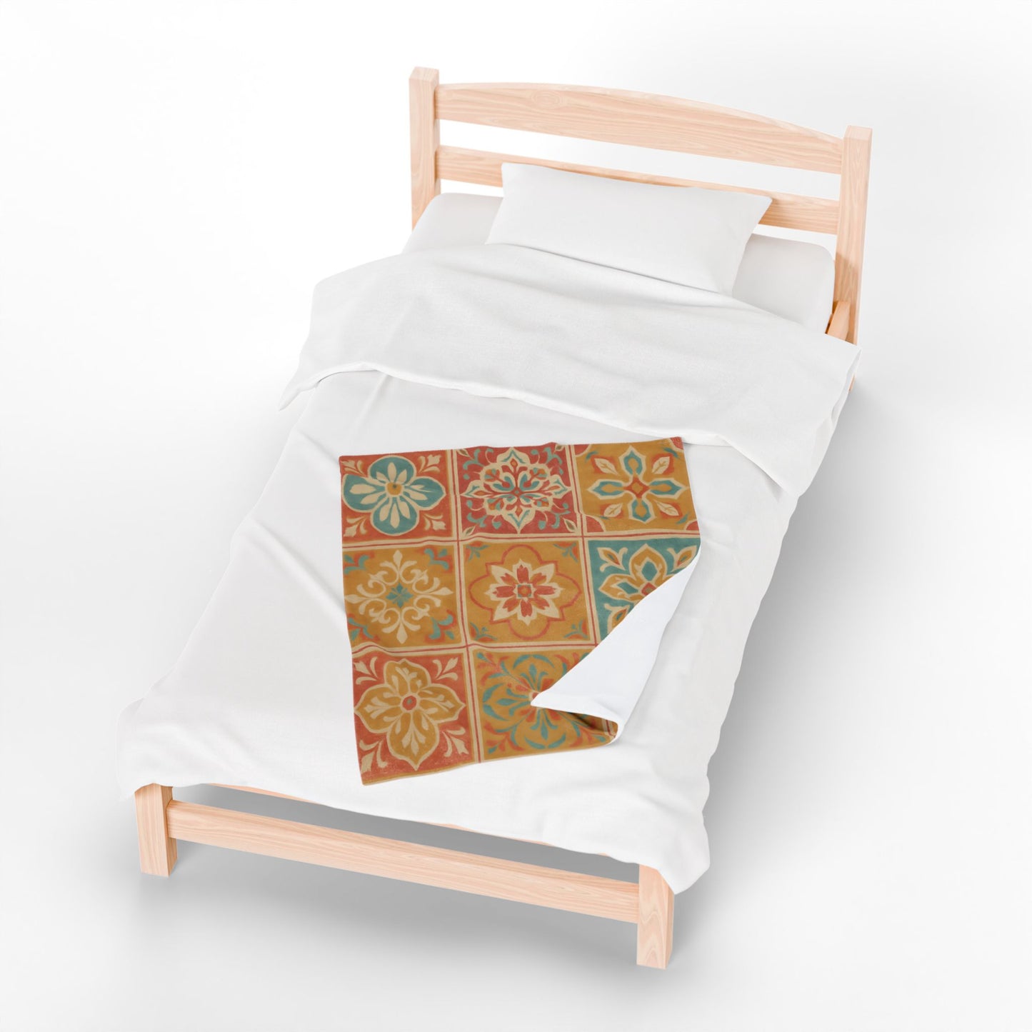 Spanish Tile Pattern Velveteen Plush Blanket – Warm Earth Tones