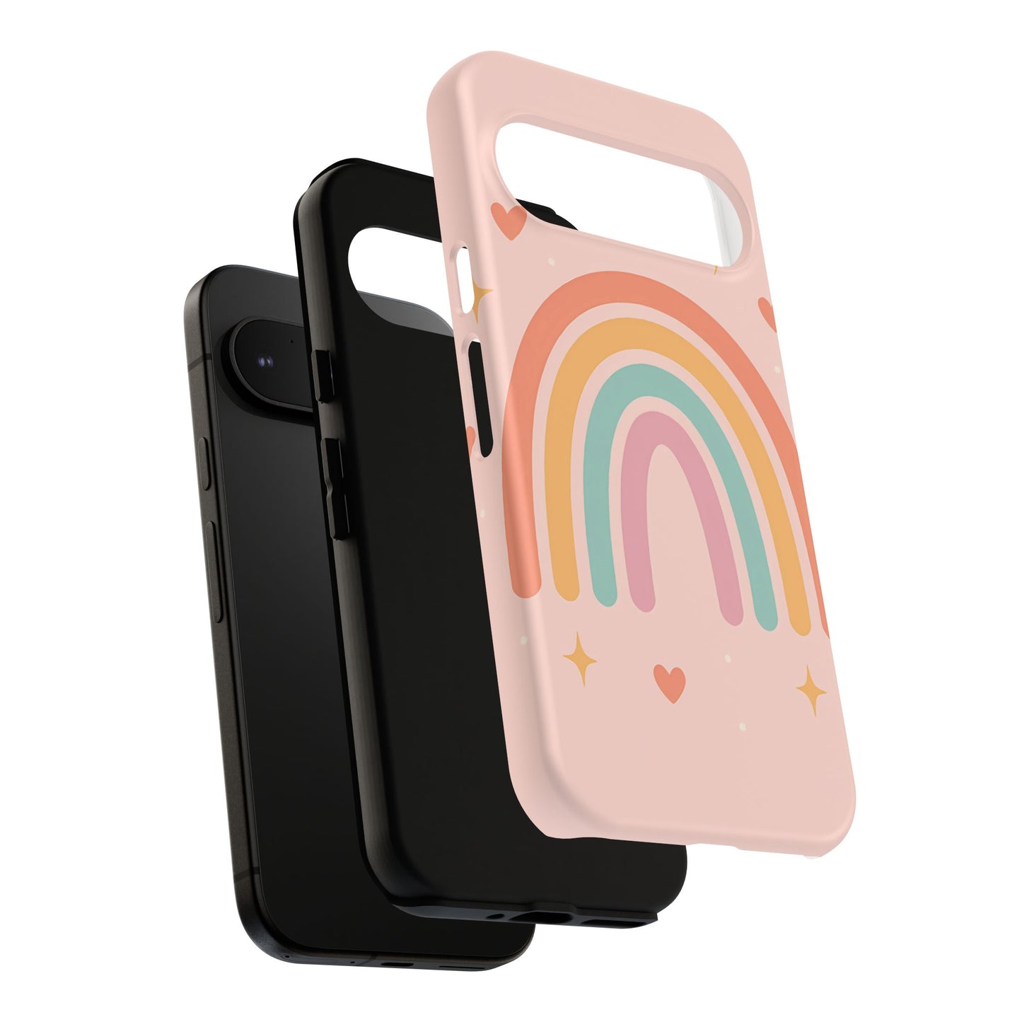 Pastel Rainbow Heart Phone Case – Cute Boho Aesthetic in Soft Pink
