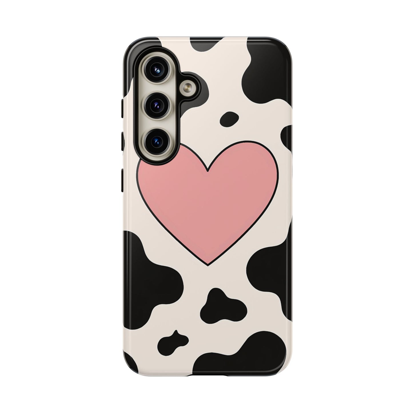 Cow Print Phone Case with Pink Heart – Bold & Cute Protective Cover