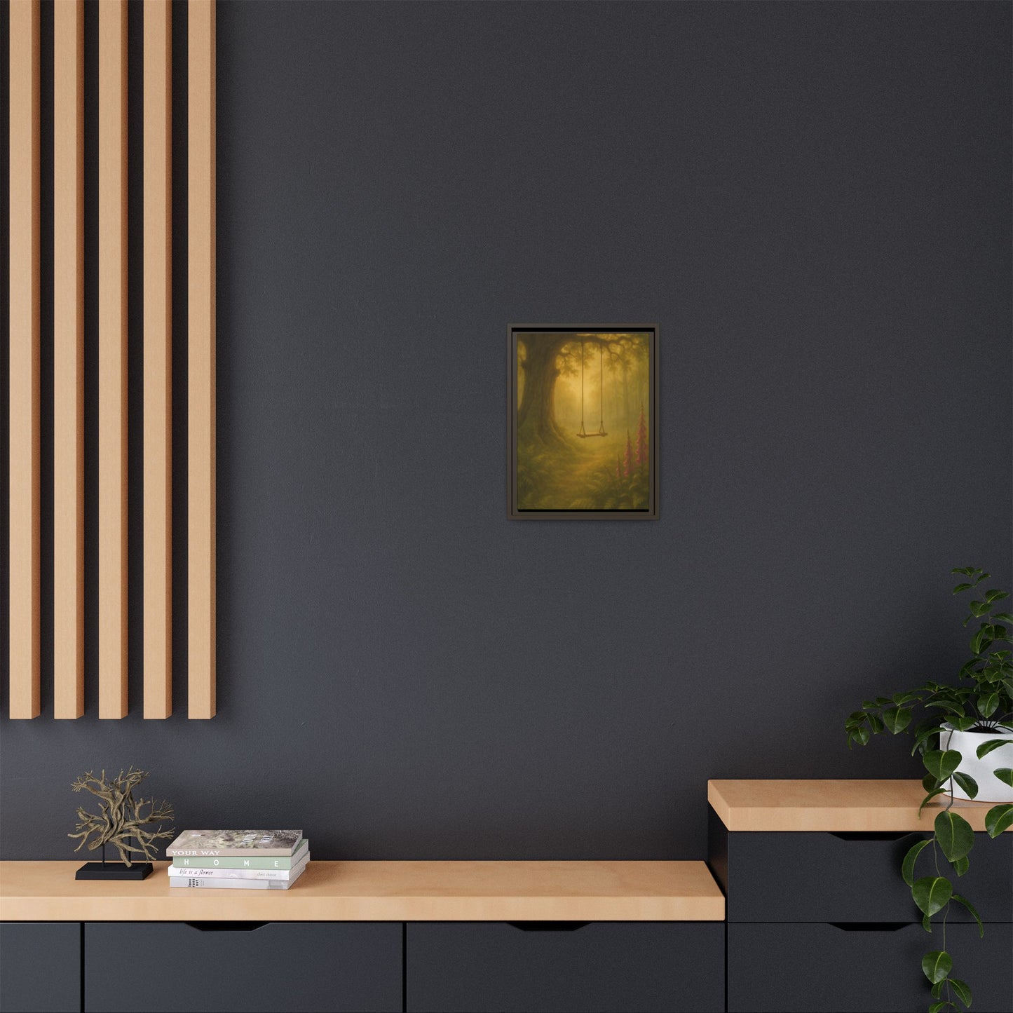 Golden Forest Swing – Framed Matte Canvas Woodland Wall Art