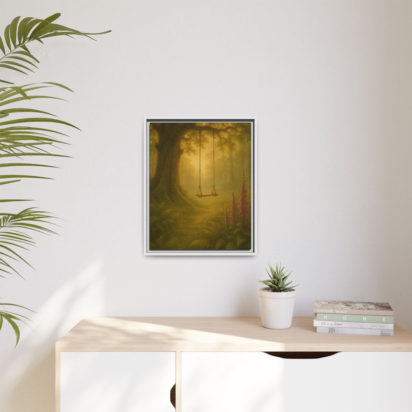 Golden Forest Swing – Framed Matte Canvas Woodland Wall Art