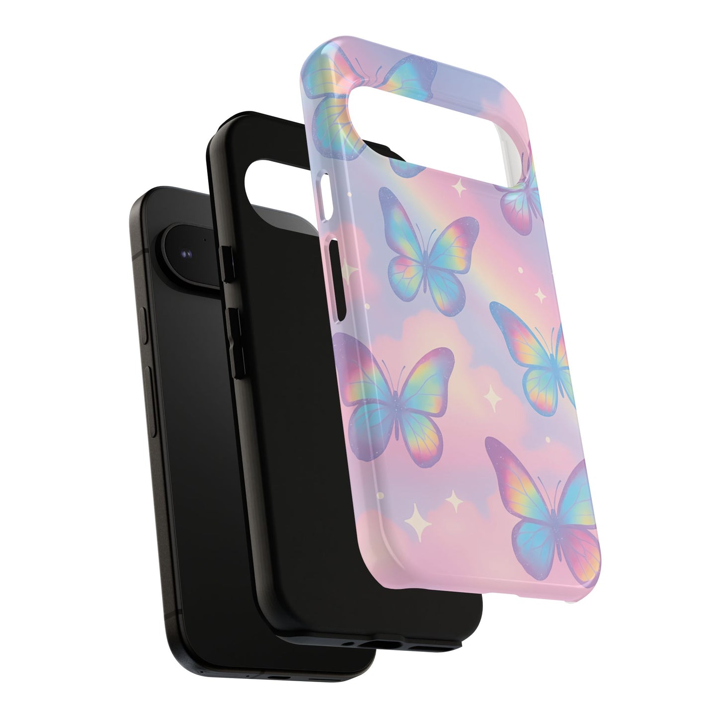 Rainbow Pastel Butterfly Phone Case – Dreamy Clouds & Iridescent Glow