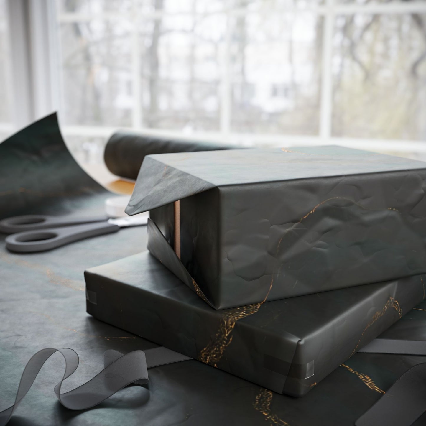 Emerald & Gold Marble Wrapping Paper – Luxurious Stone-Inspired Gift Wrap in Glossy or Matte Finish
