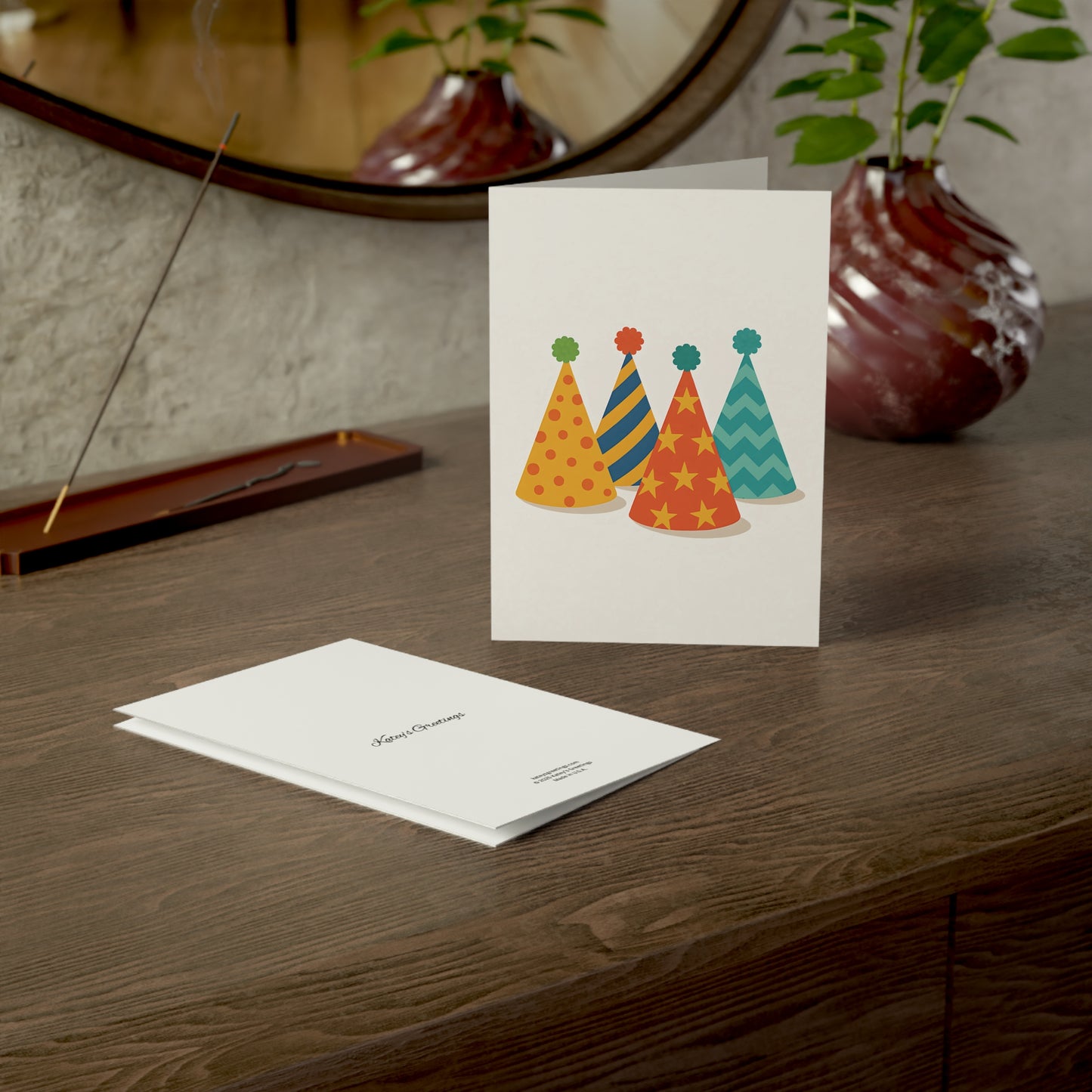 Colorful Party Hats Birthday Card – Fun Celebration Greeting with Envelope
