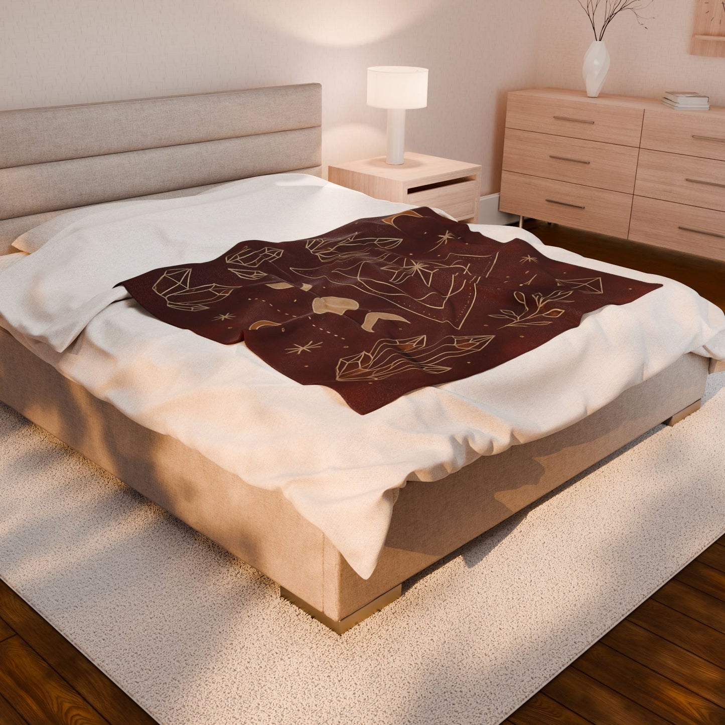 Mystic Celestial Crystal Plush Blanket – Boho Geometric Velveteen Throw for Adults